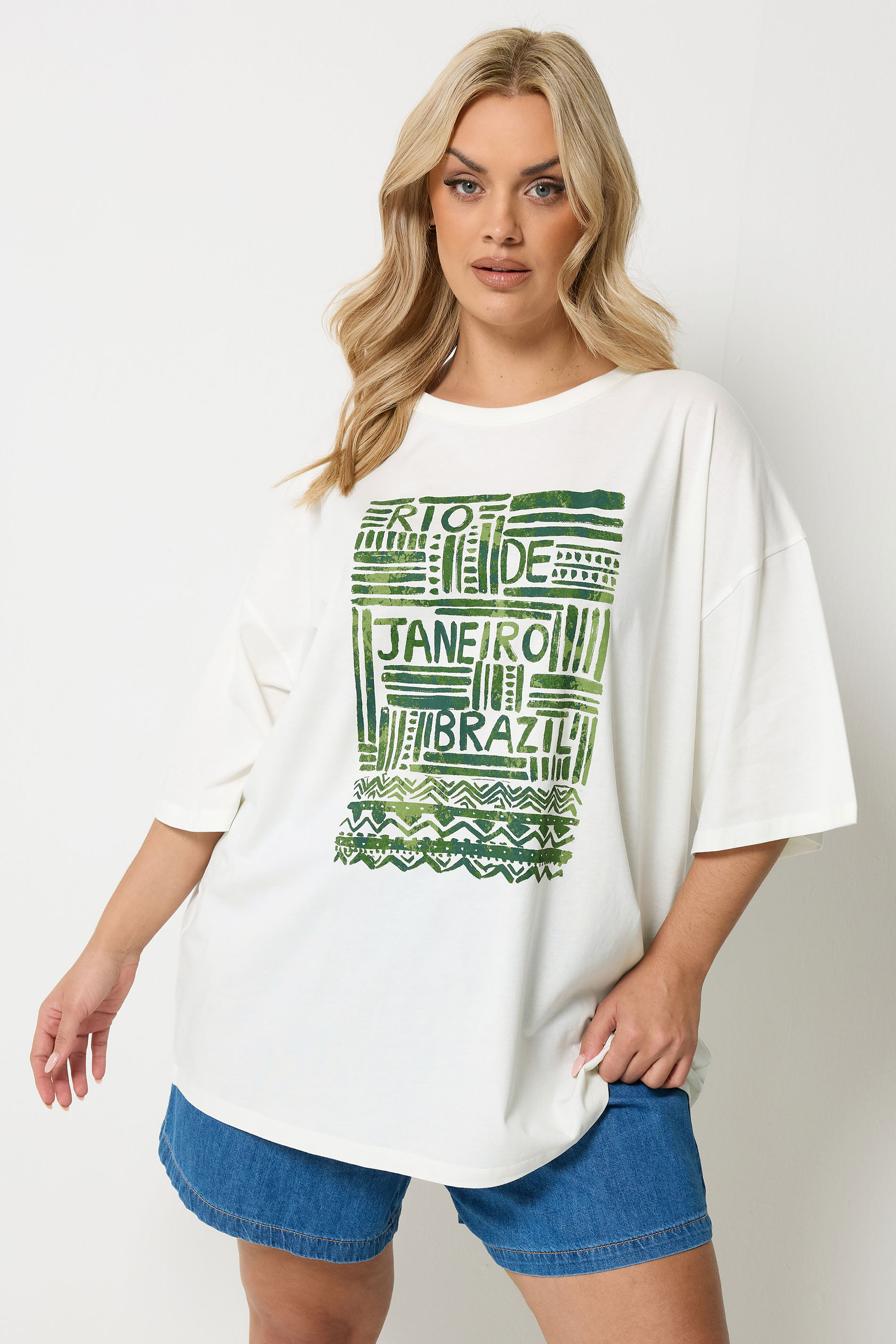 YOURS Plus Size Cream 'Rio' Abstract Boxy T-Shirt | Yours Clothing 3