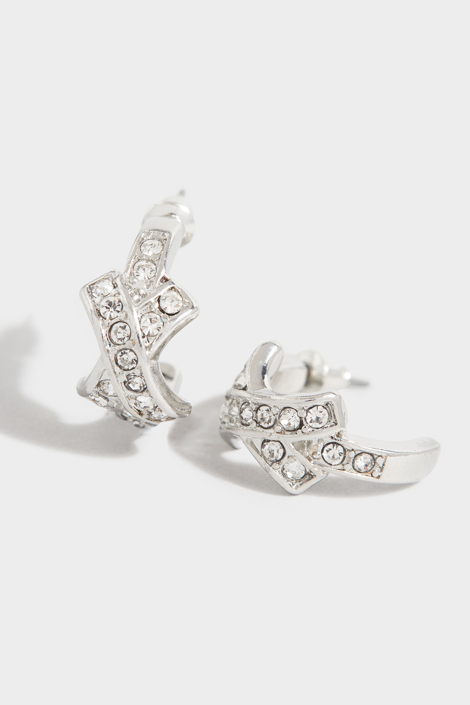 Silver Diamante Kiss Hoop Earrings | Yours Clothing 3