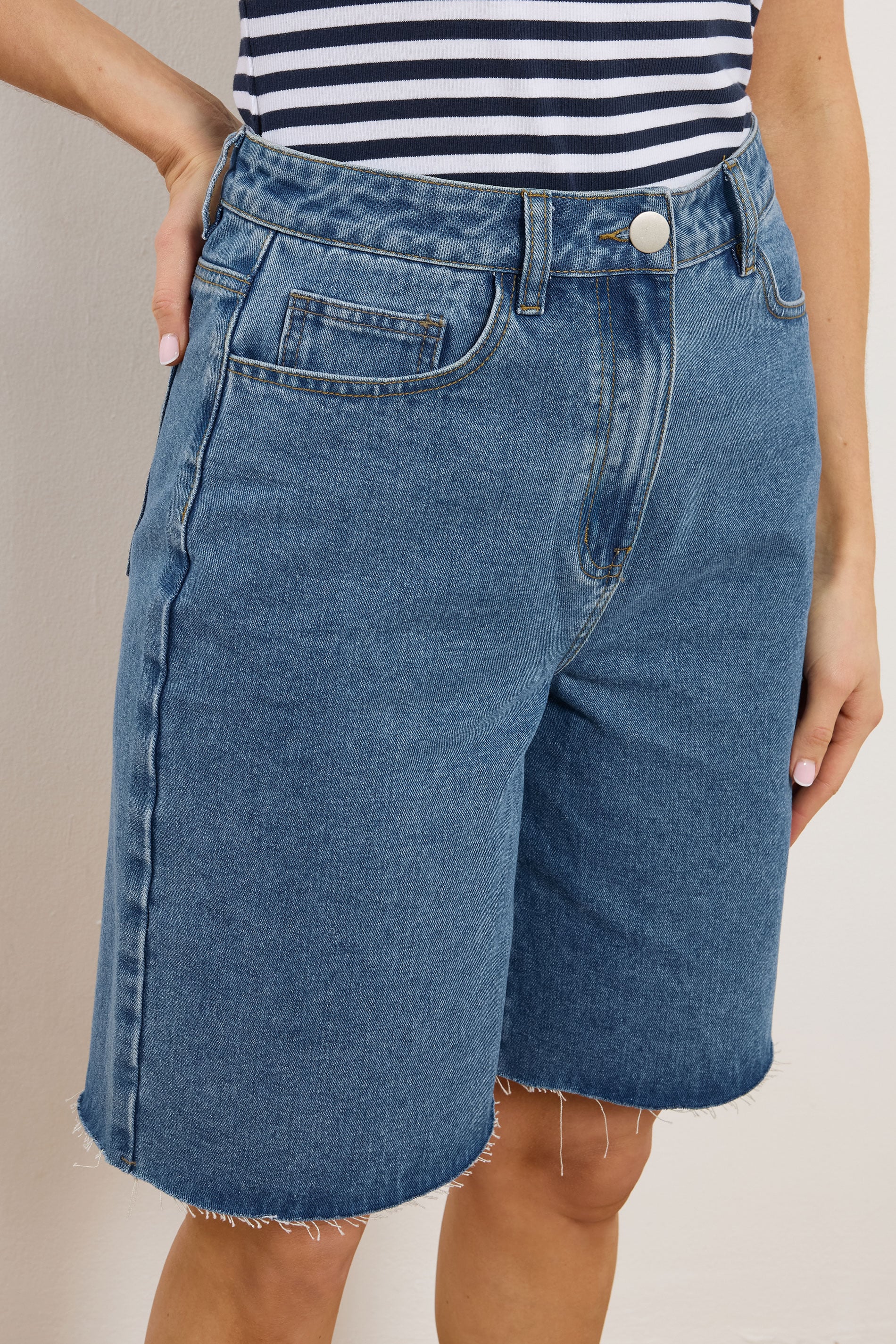 LTS Tall Women's Mid Blue Denim Bermuda Cotton Shorts | Long Tall Sally 5