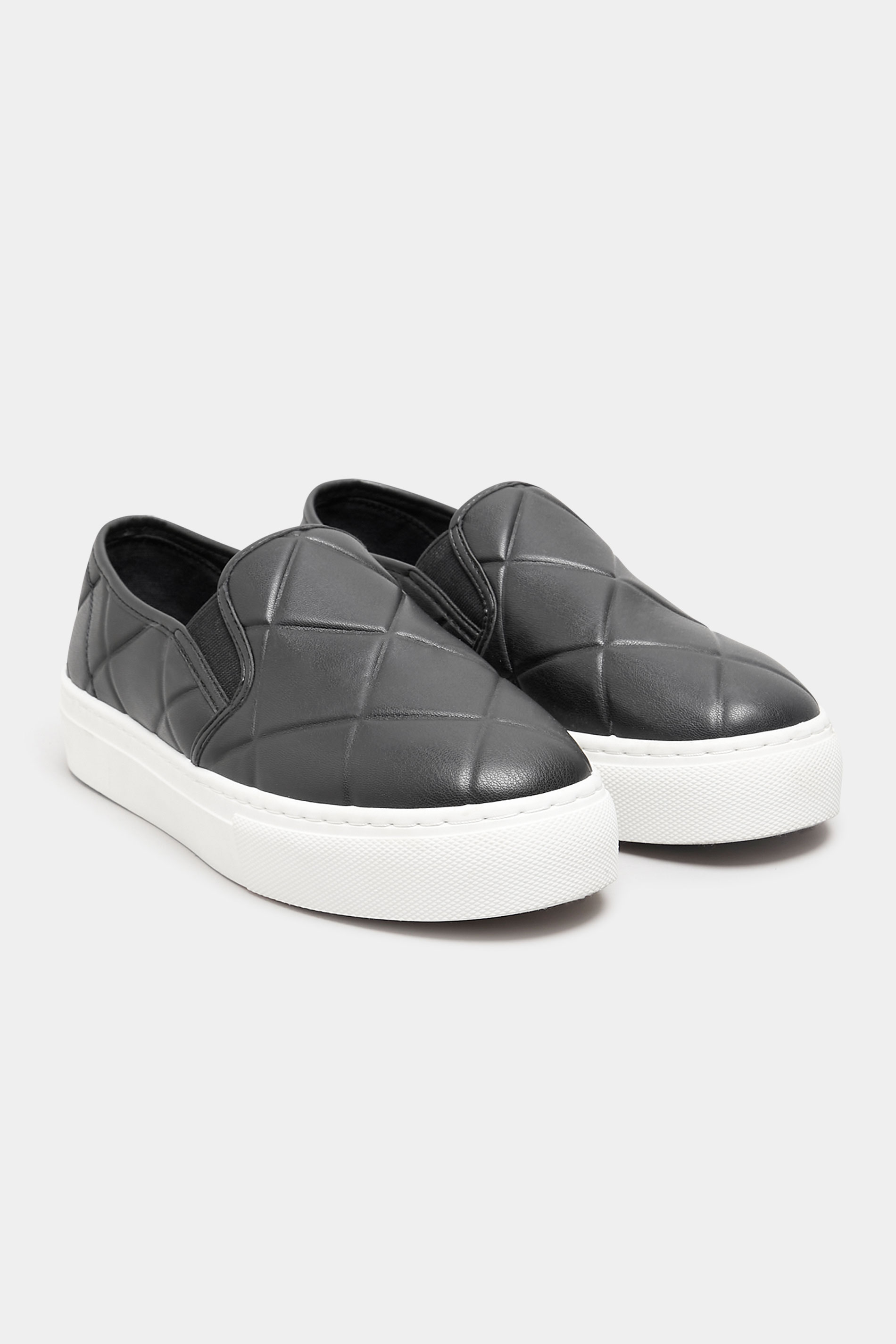 Black Quilted Slip-On Trainers In Extra Wide EEE Fit_A.jpg