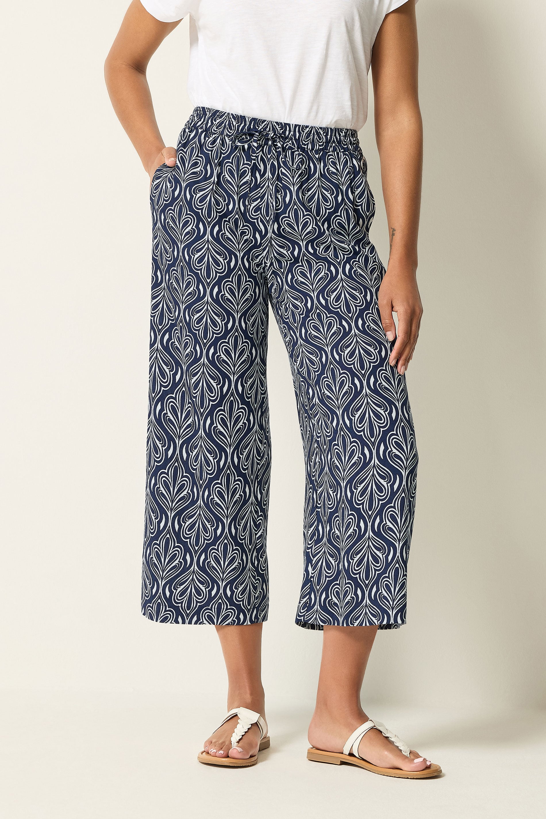 M&Co Navy Blue Abstract Print Wide Leg Culottes | M&Co 1
