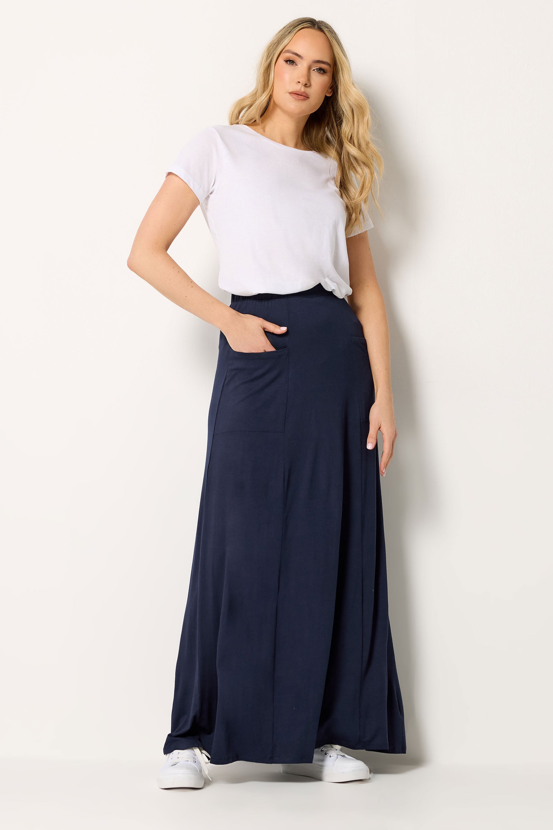 LTS Tall Navy Blue Fit & Flare Jersey Maxi Skirt | Long Tall Sally  1