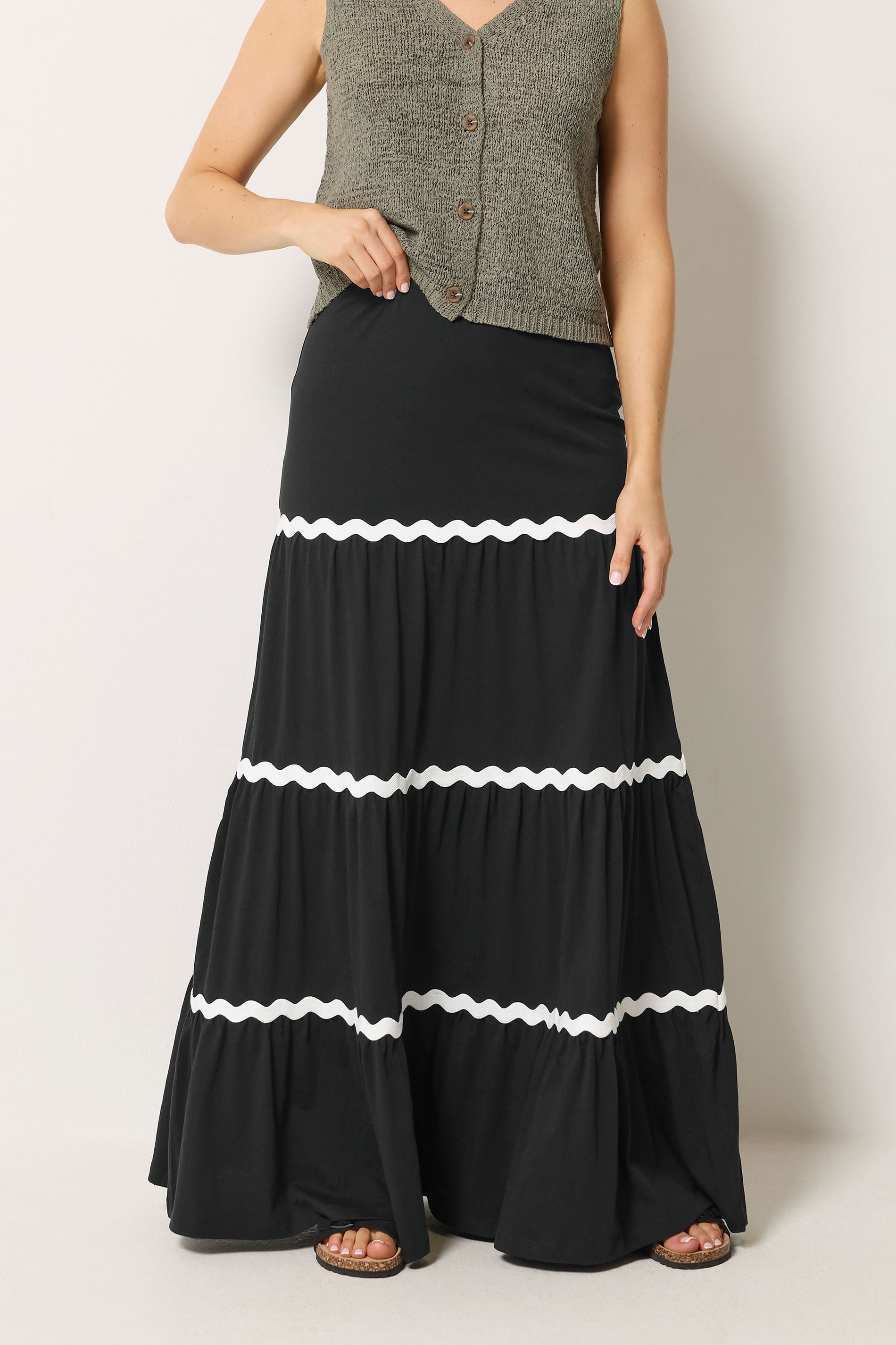 LTS Tall Women's Black Contrast Swirl Cotton Maxi Skirt | Long Tall Sally 1
