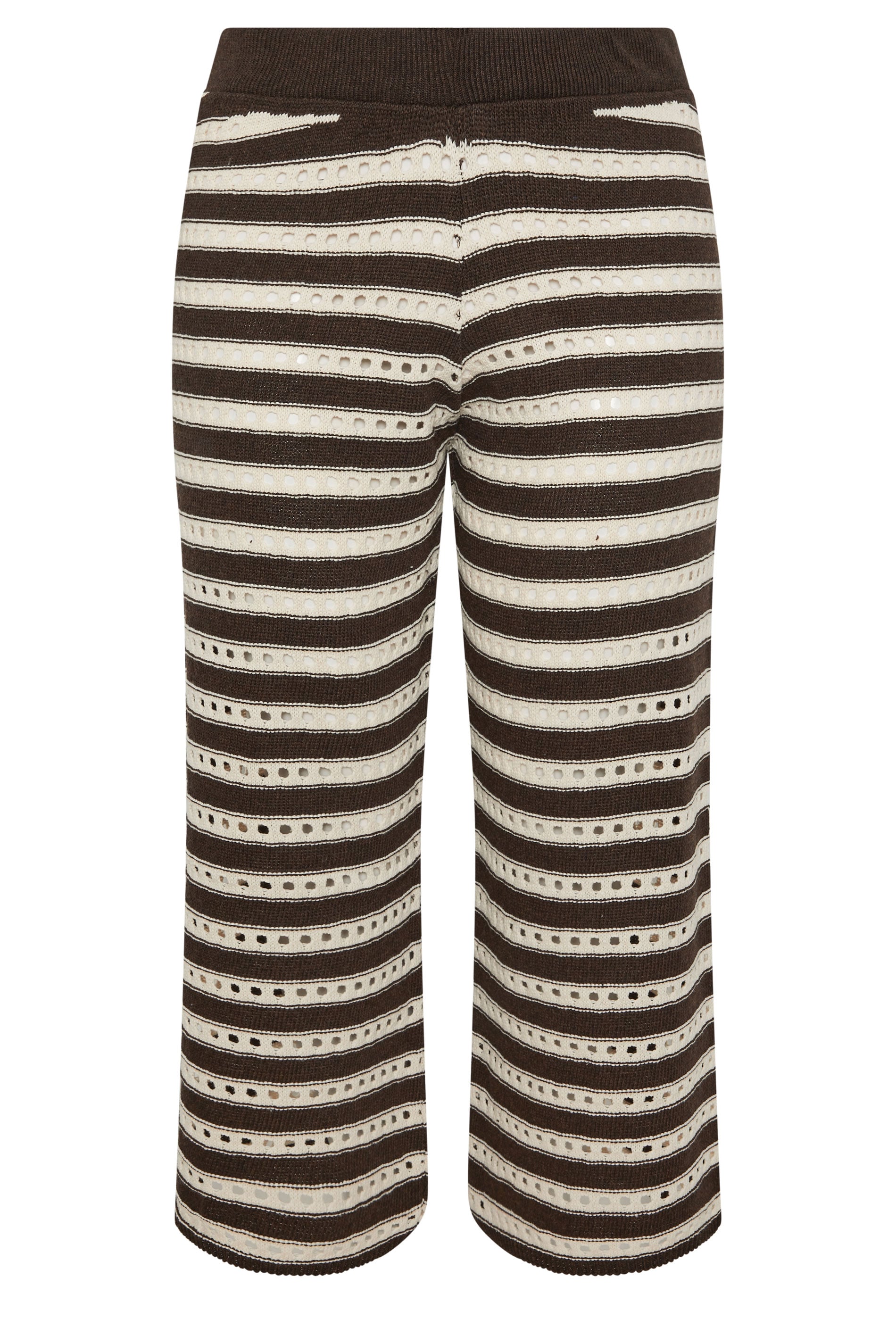 LIMITED COLLECTION Plus Size Chocolate Brown Stripe Crochet Wide Leg Trousers | Yours Clothing 5