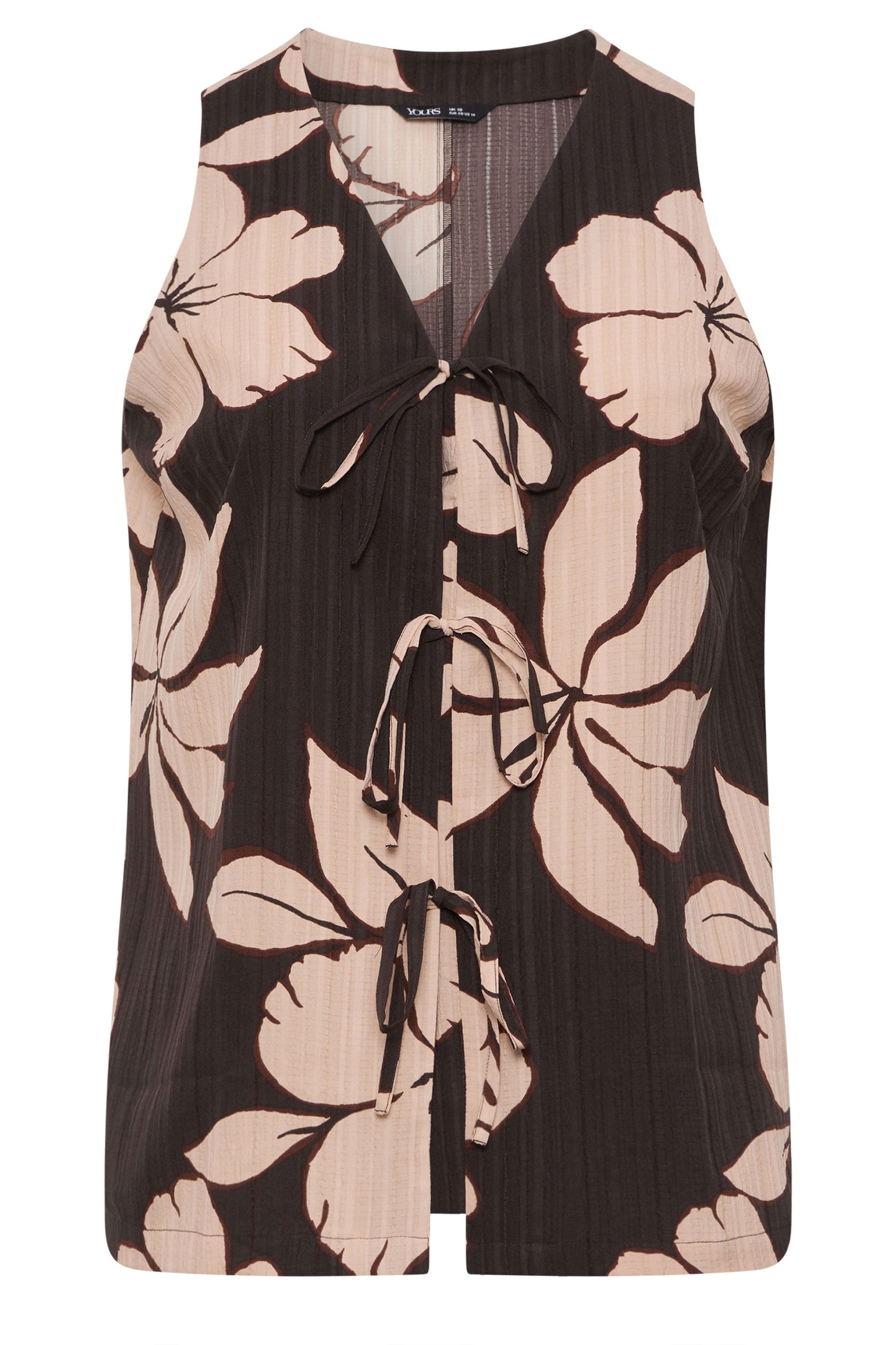 YOURS Plus Size Brown Floral Tie Front Vest Top | Yours Clothing 6