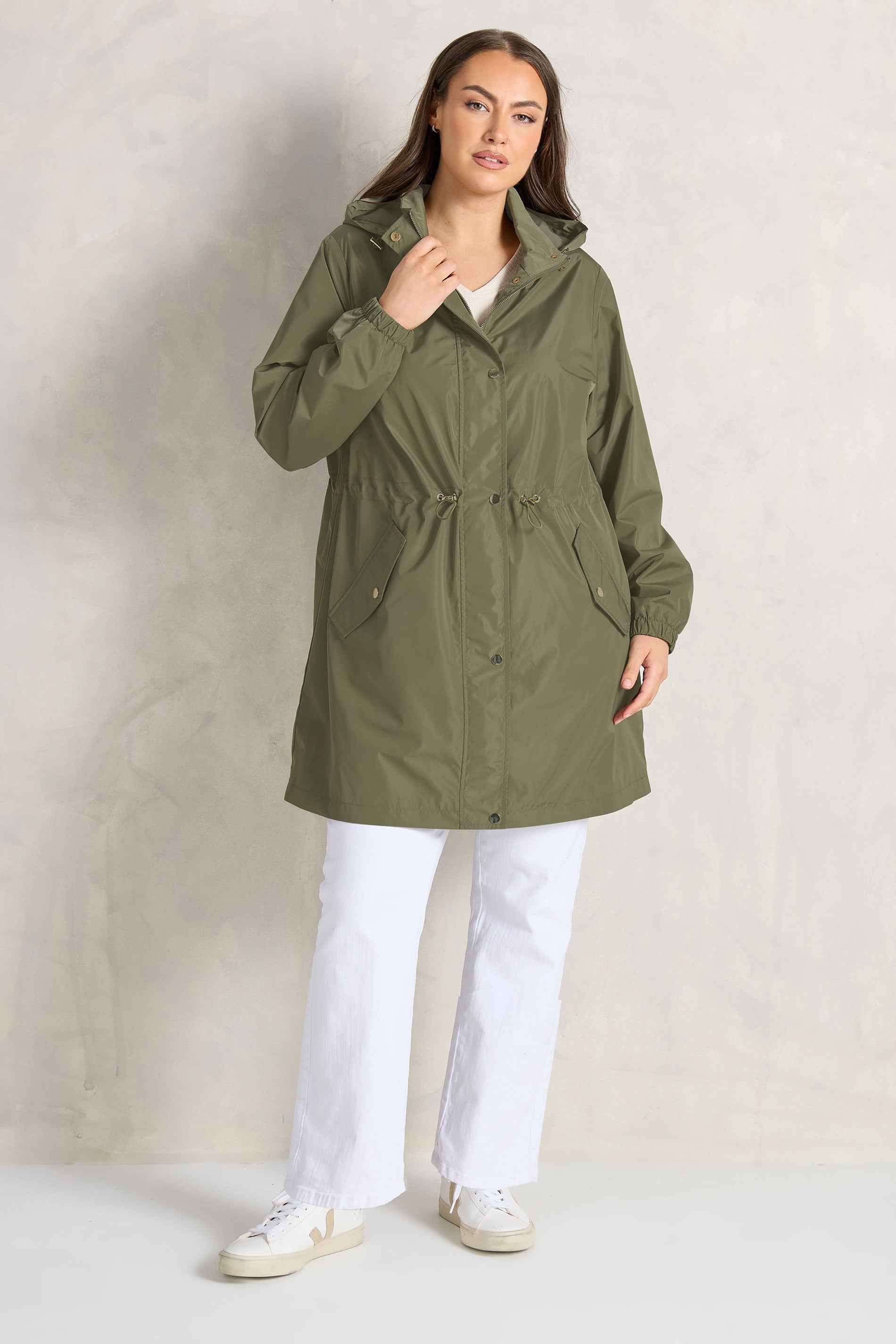 EVANS Plus Size Khaki Green Lightweight Rain Jacket | Evans 2