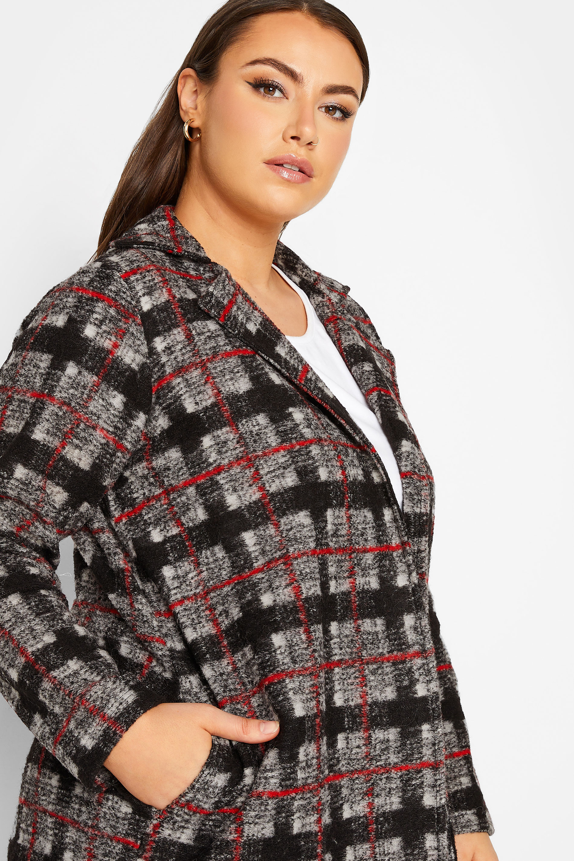 YOURS Plus Size Black & Red Check Print Leggings