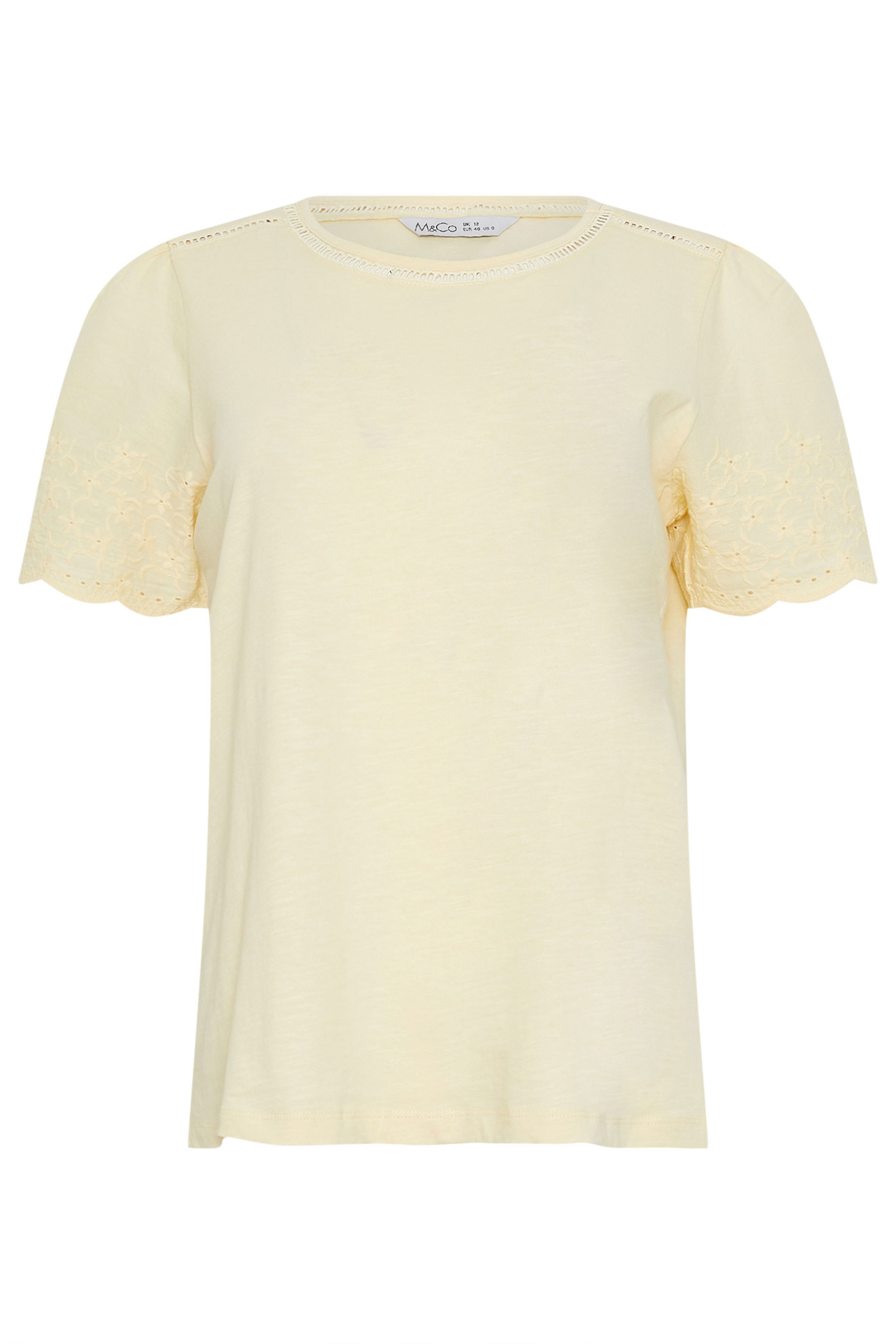M&Co Yellow Embroidered Sleeve Cotton T-Shirt | M&Co 5