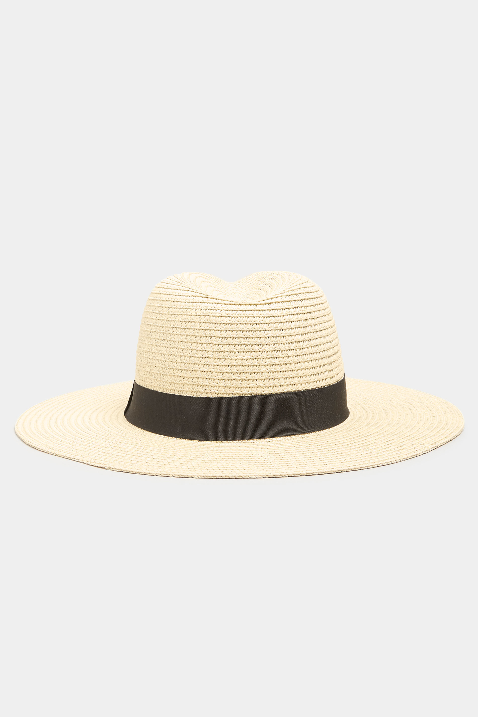 Cream & Black Straw Fedora Hat 1