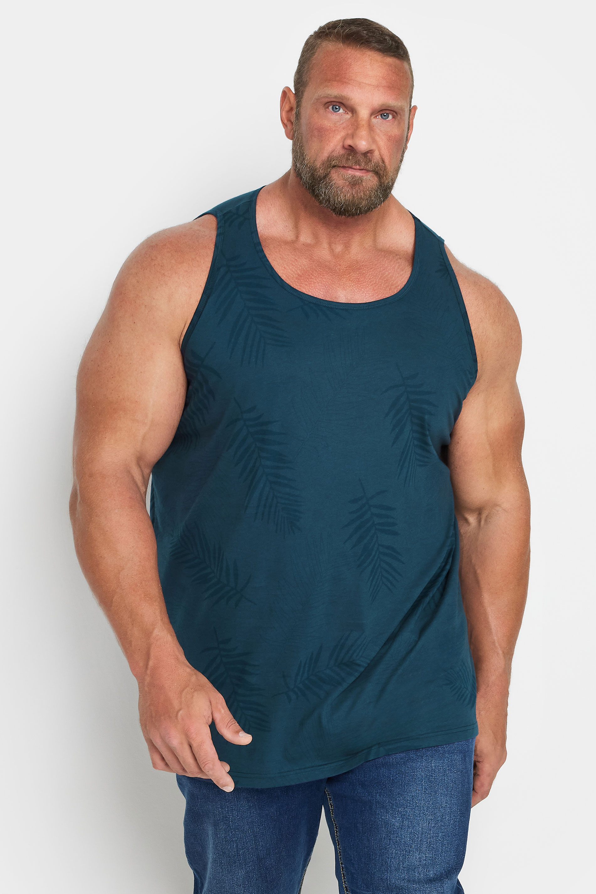 BadRhino Big & Tall Navy Blue Print Vest Top | BadRhino 1