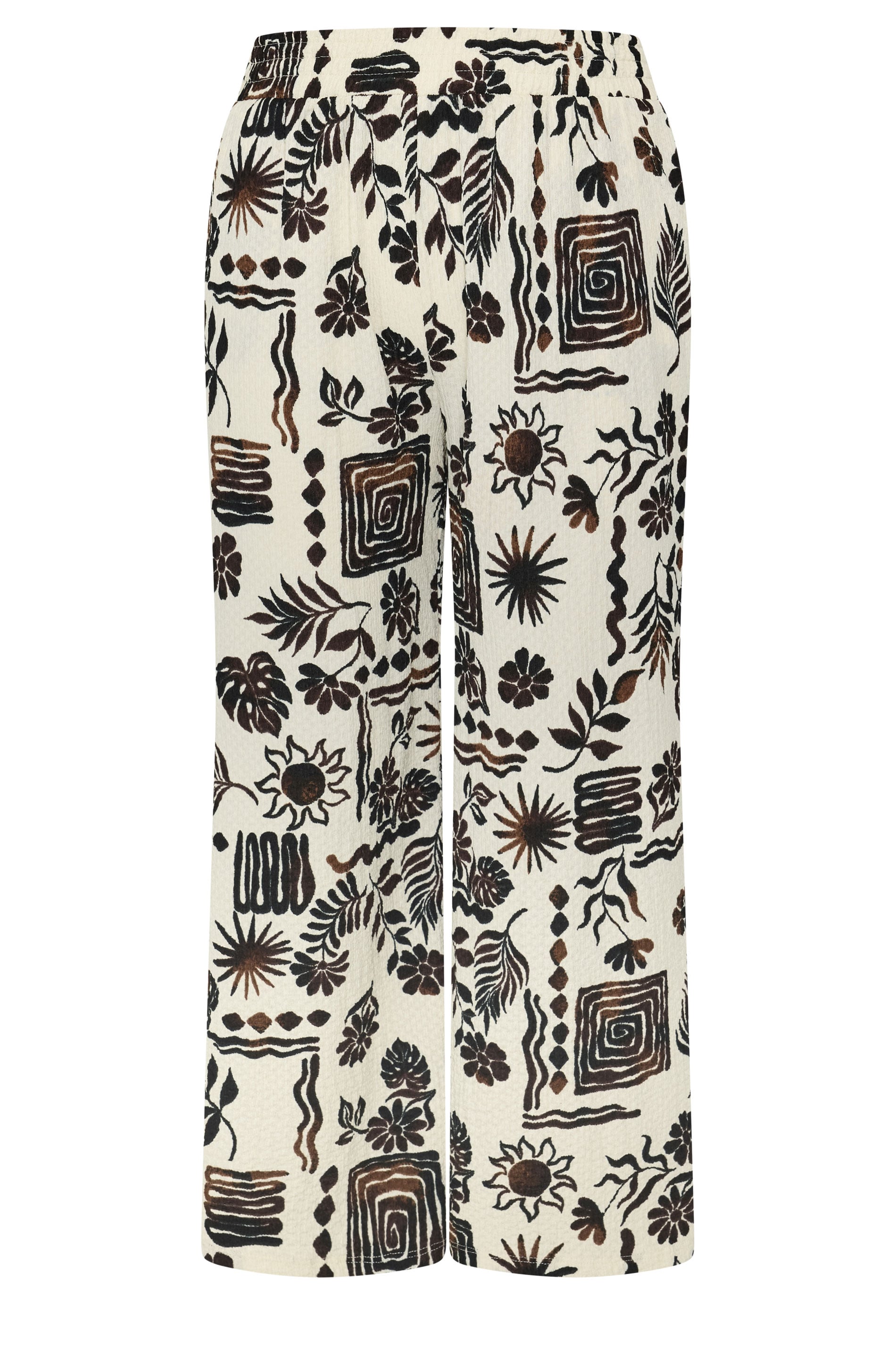 YOURS Plus Size Natural Brown Summer Print Crinkle Wide Leg Trousers | Yours Clothing 5