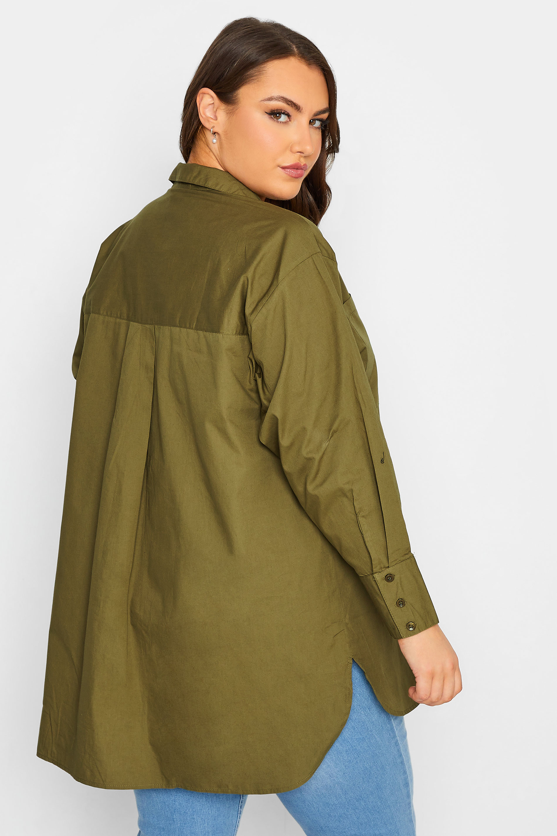 LIMITED COLLECTION Plus Size Khaki Green Oversized Boyfriend Shirt | Yours Clothing 3