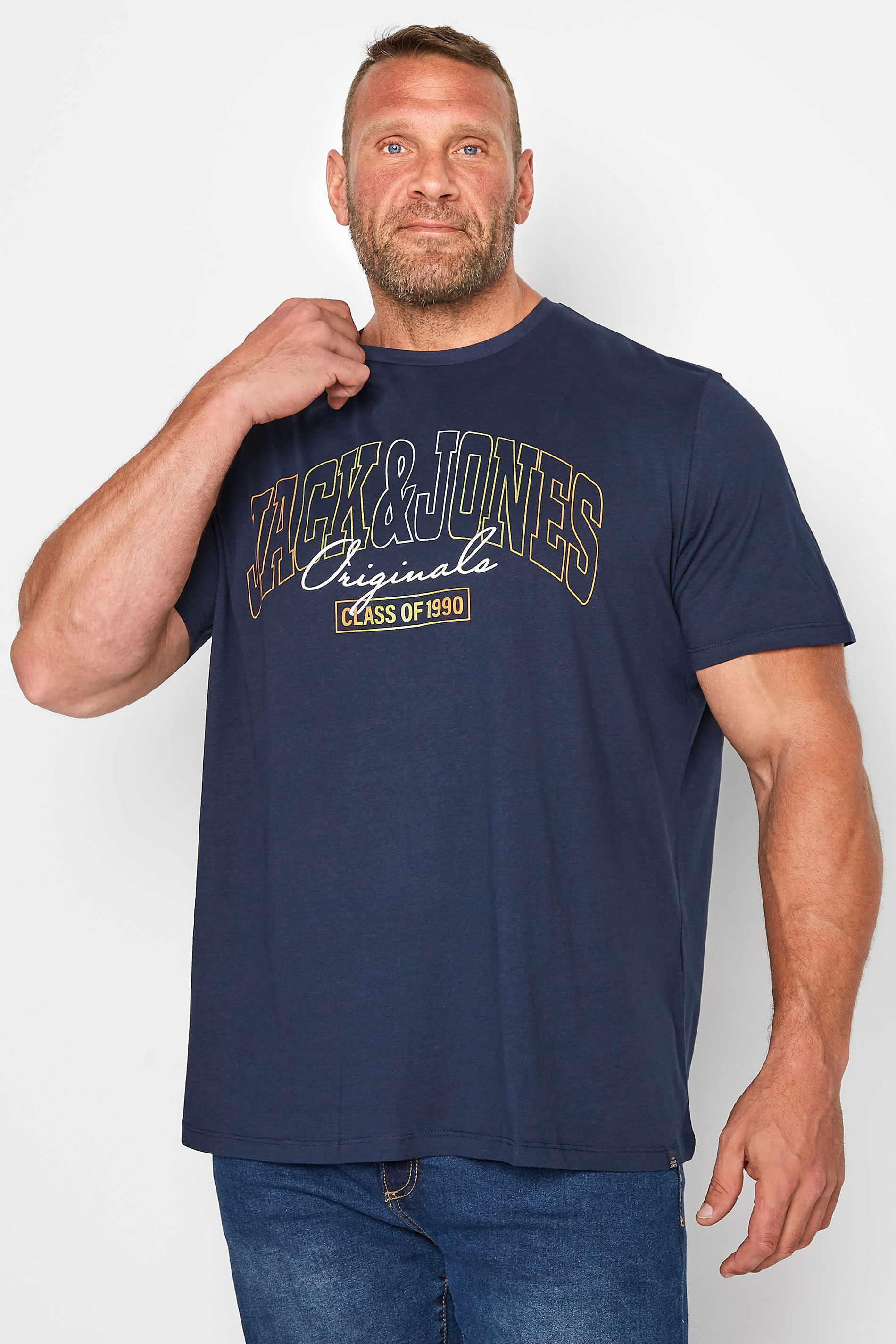 JACK & JONES Big & Tall Navy Blue Penny Printed T-Shirt 1