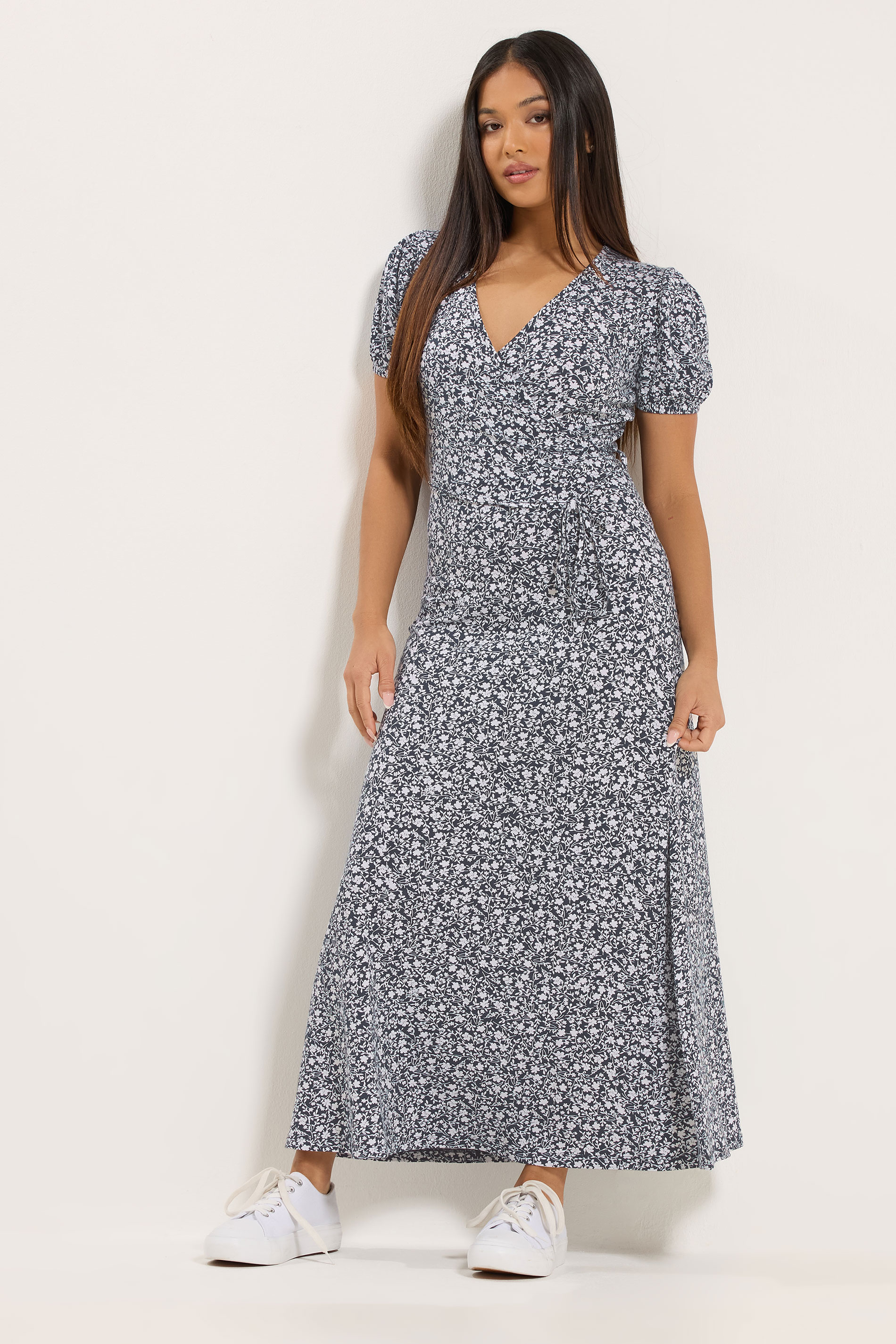 M&Co Petite Navy Blue Floral Print Maxi Wrap Dress | M&Co 3
