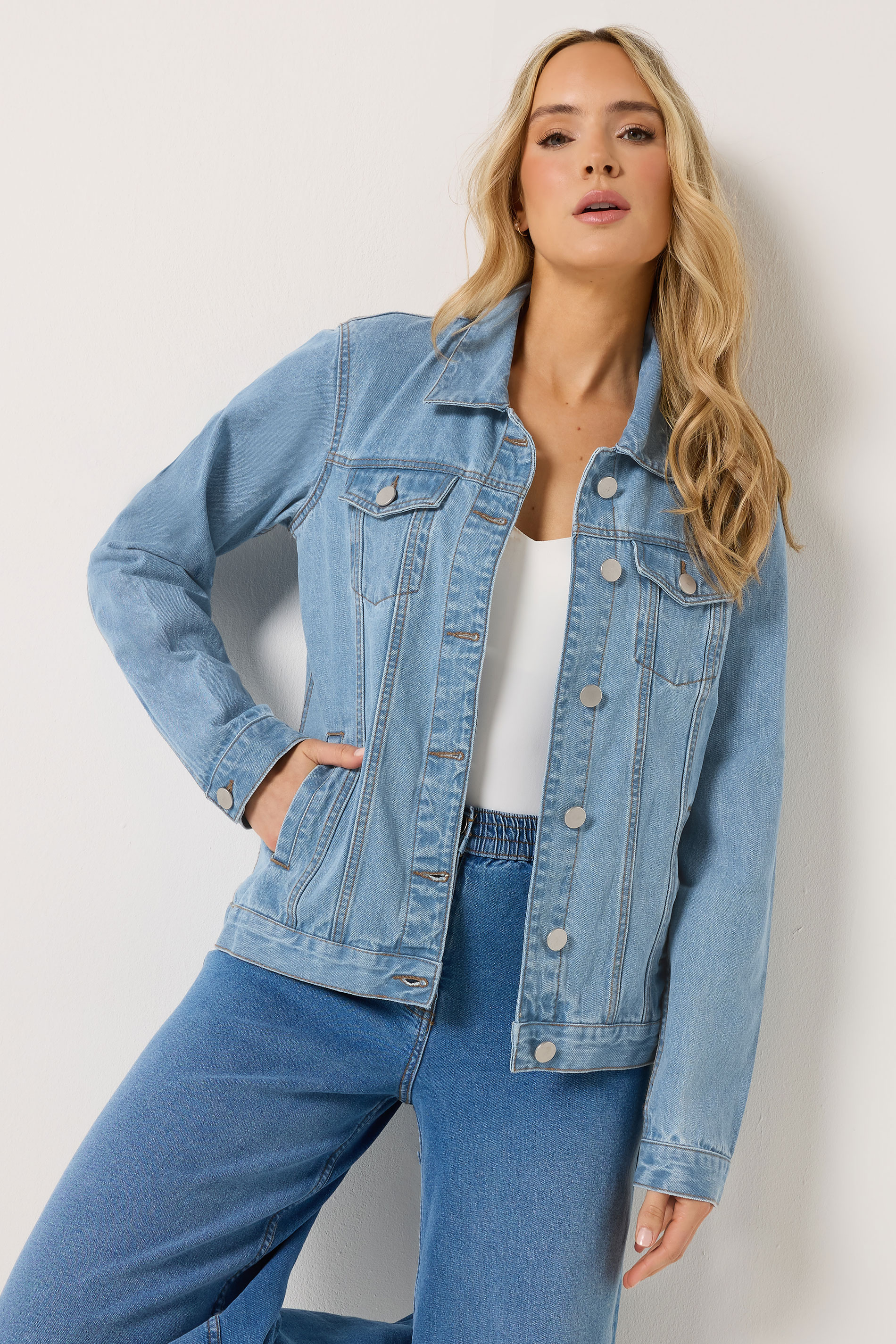 LTS Tall Womens Blue Mid Wash Cotton Denim Jacket | Long Tall Sally 3