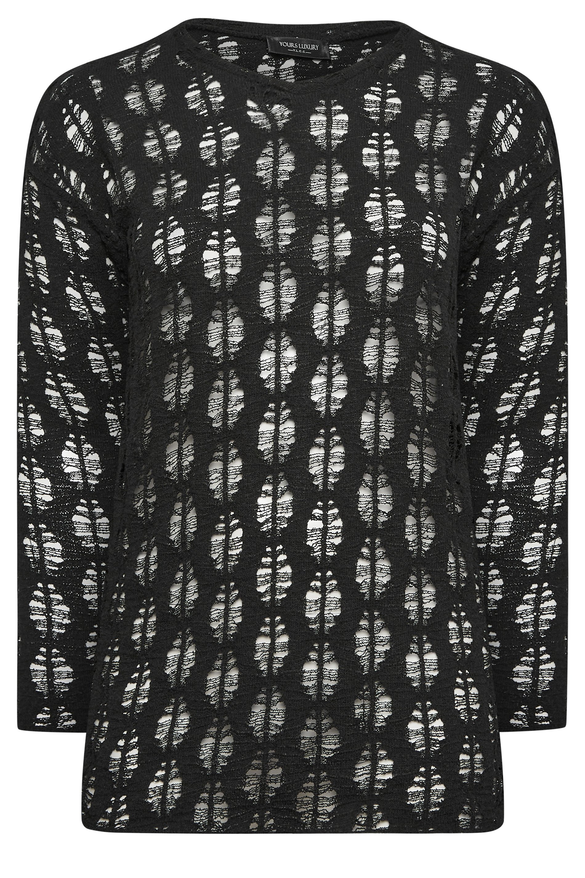 YOURS LUXURY Plus Size Curve Black Open Stitch Knit Jumper | Yours Clothing 7