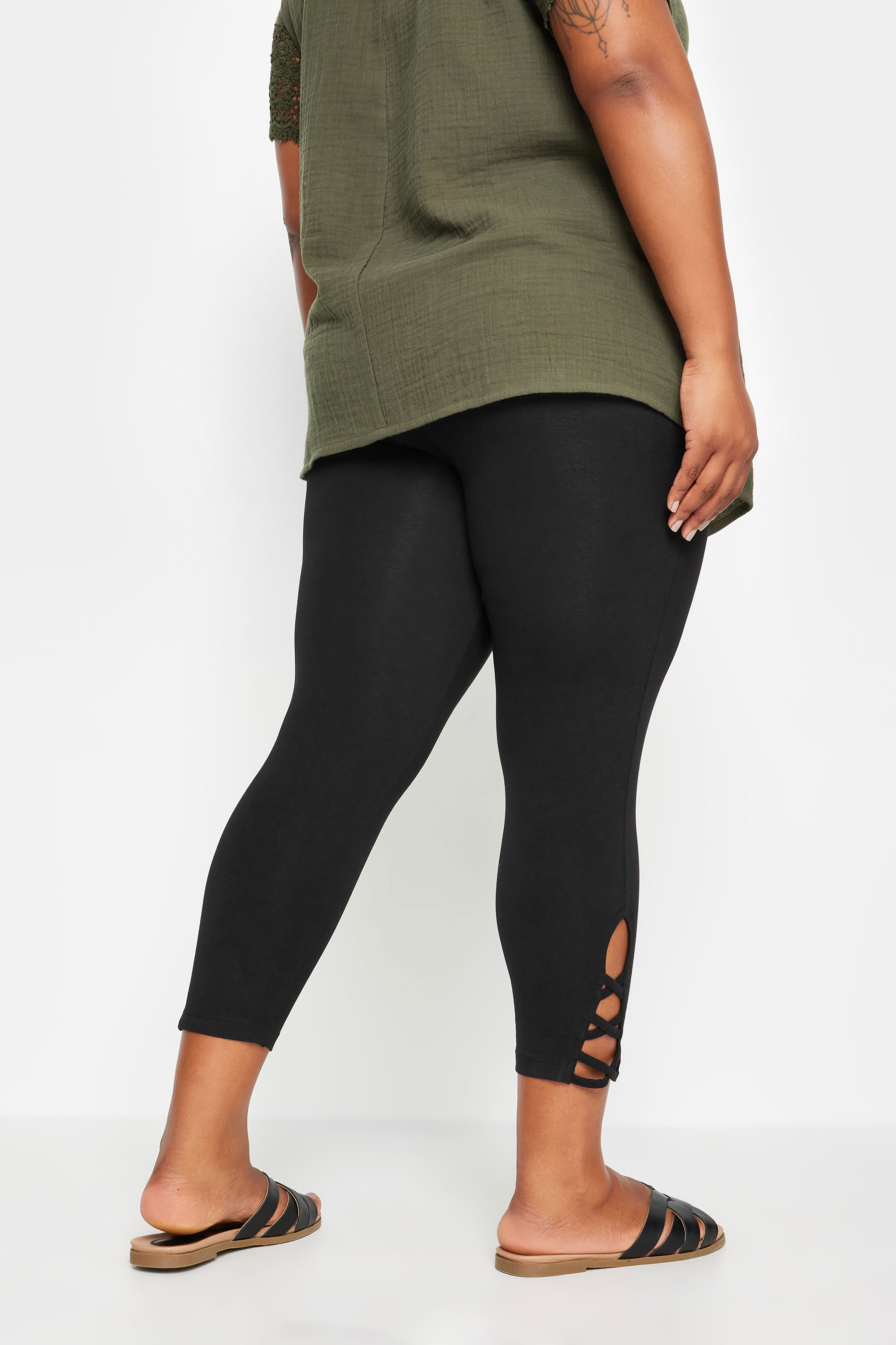 YOURS Plus Size Black Cut Out Cropped Leggings | Yours Clothing 3