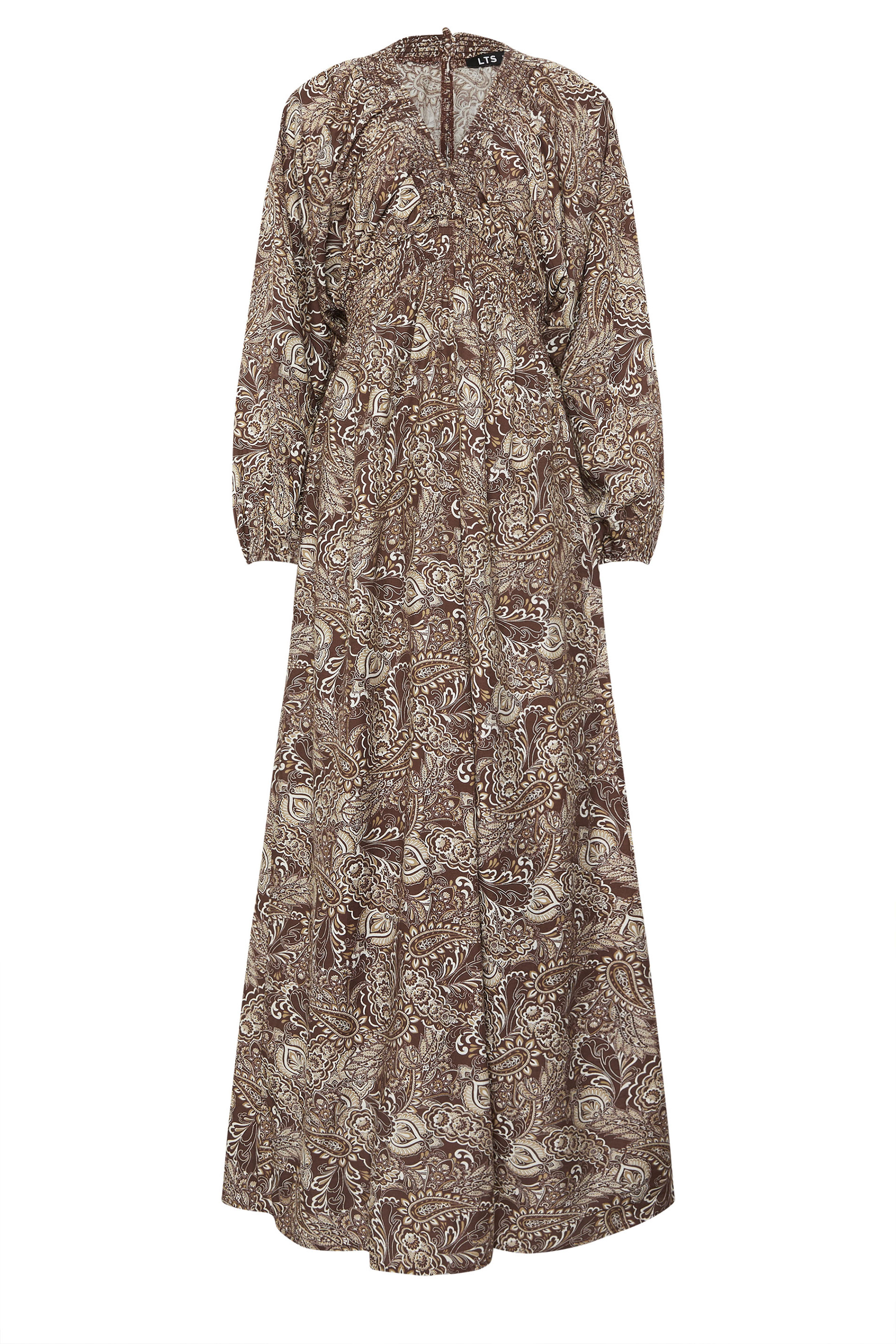 LTS Tall Women's Chocolate Brown Paisley Shirred Maxi Dress | Long Tall Sally 5
