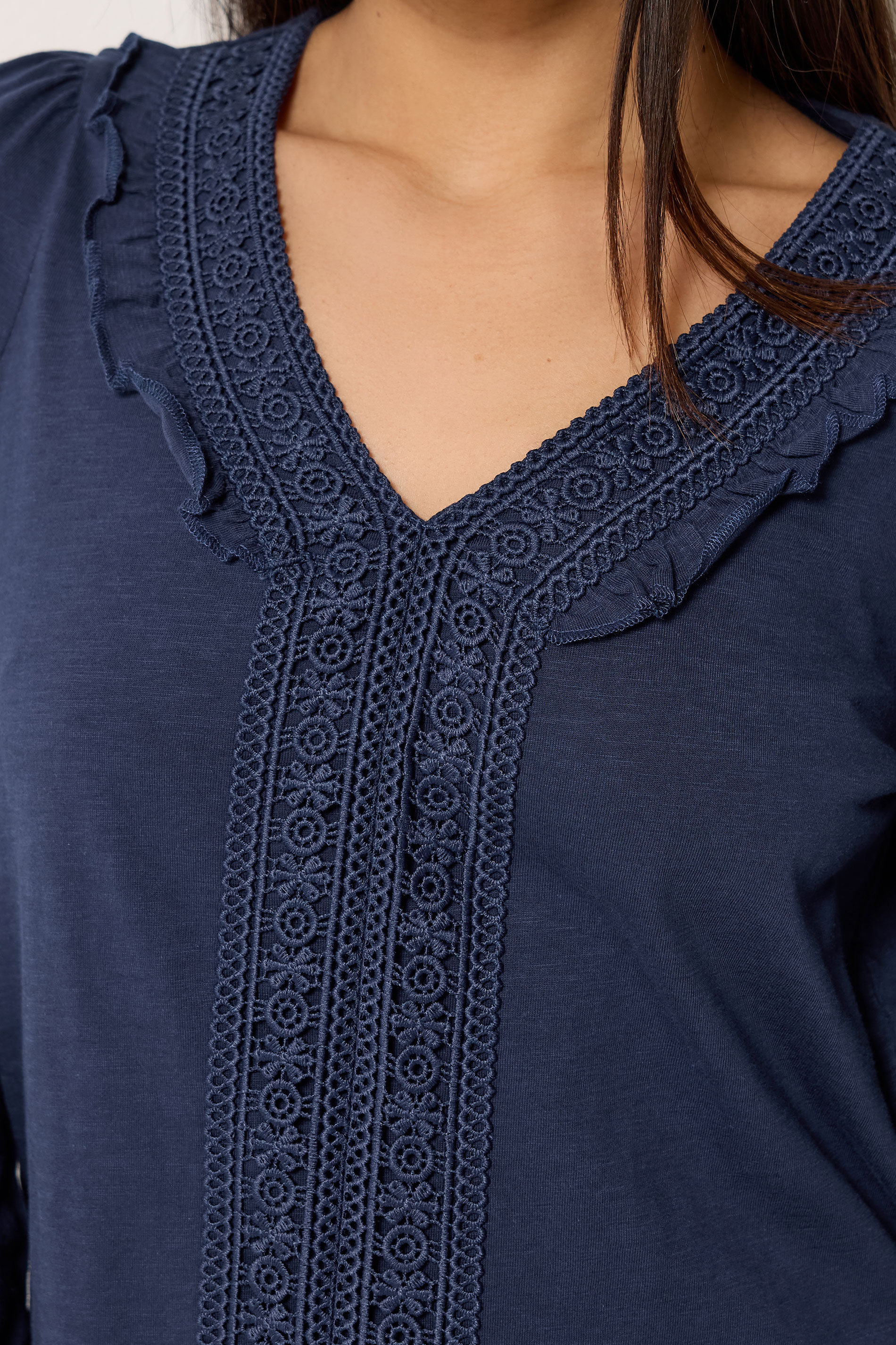 M&Co Petite Navy Blue Frill Cotton Blouse | M&Co 4