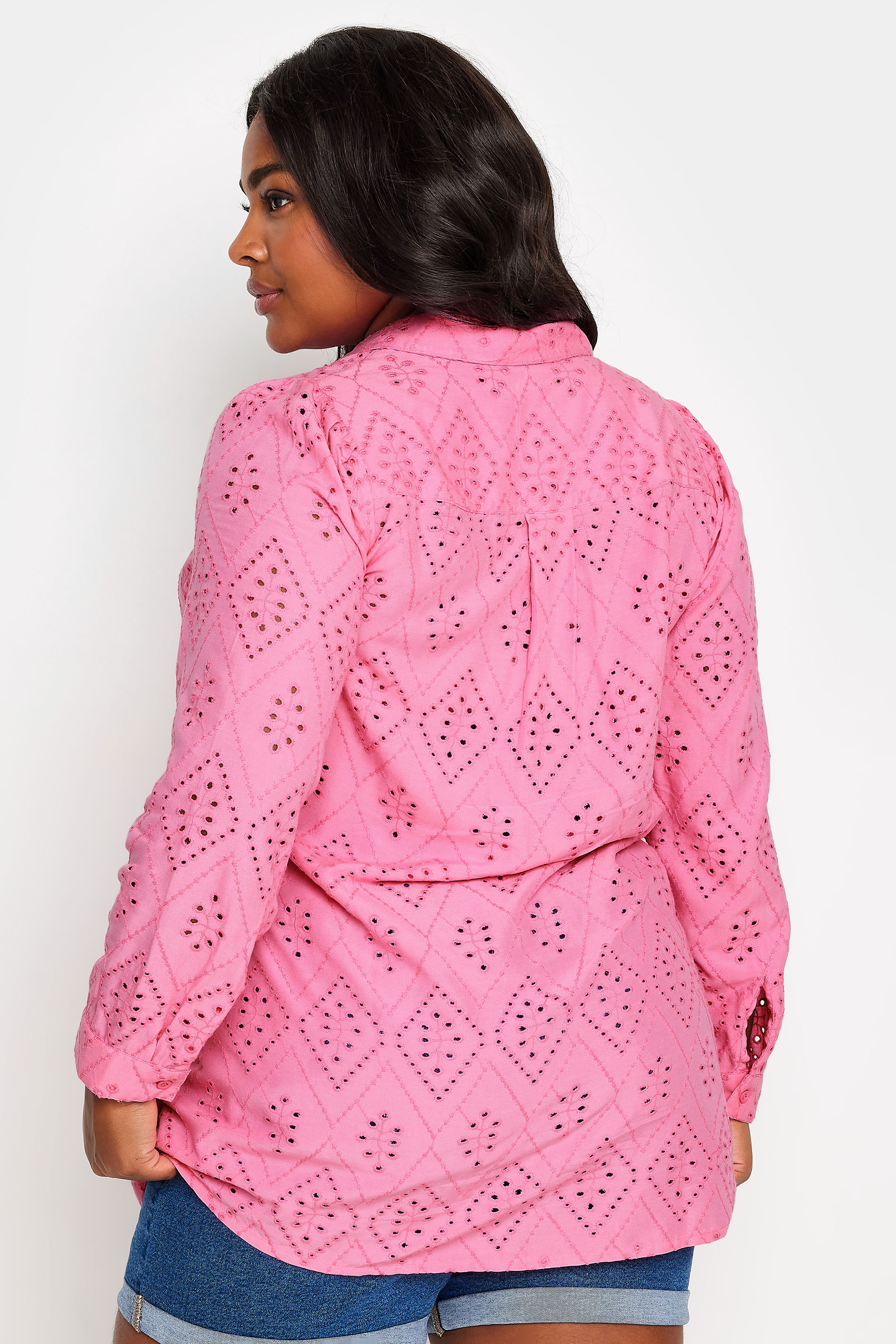 YOURS Plus Size Pink Broderie Anglaise Shirt | Yours Clothing 3