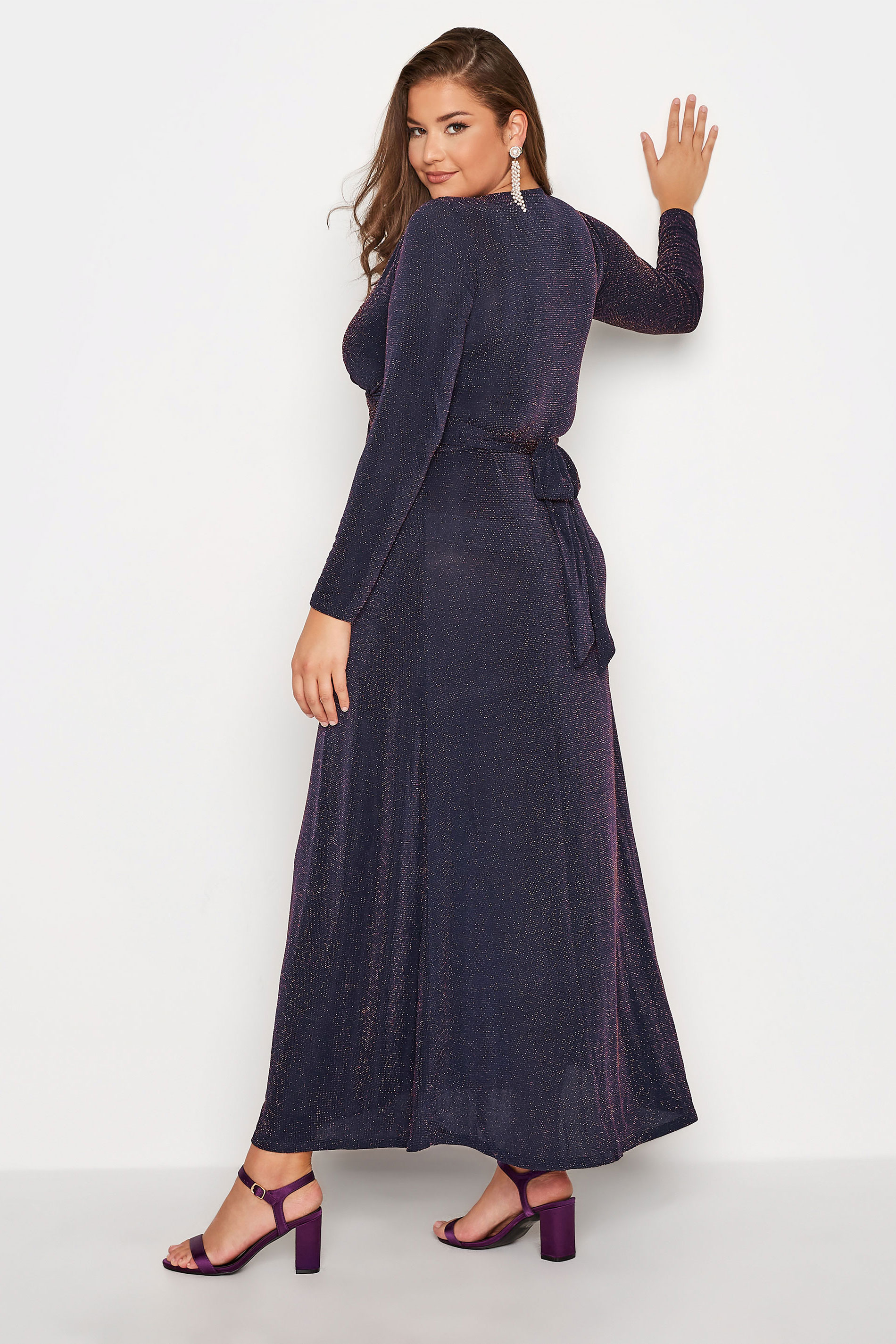 YOURS LONDON Plus Size Navy Blue Glitter Maxi Dress | Yours Clothing 3