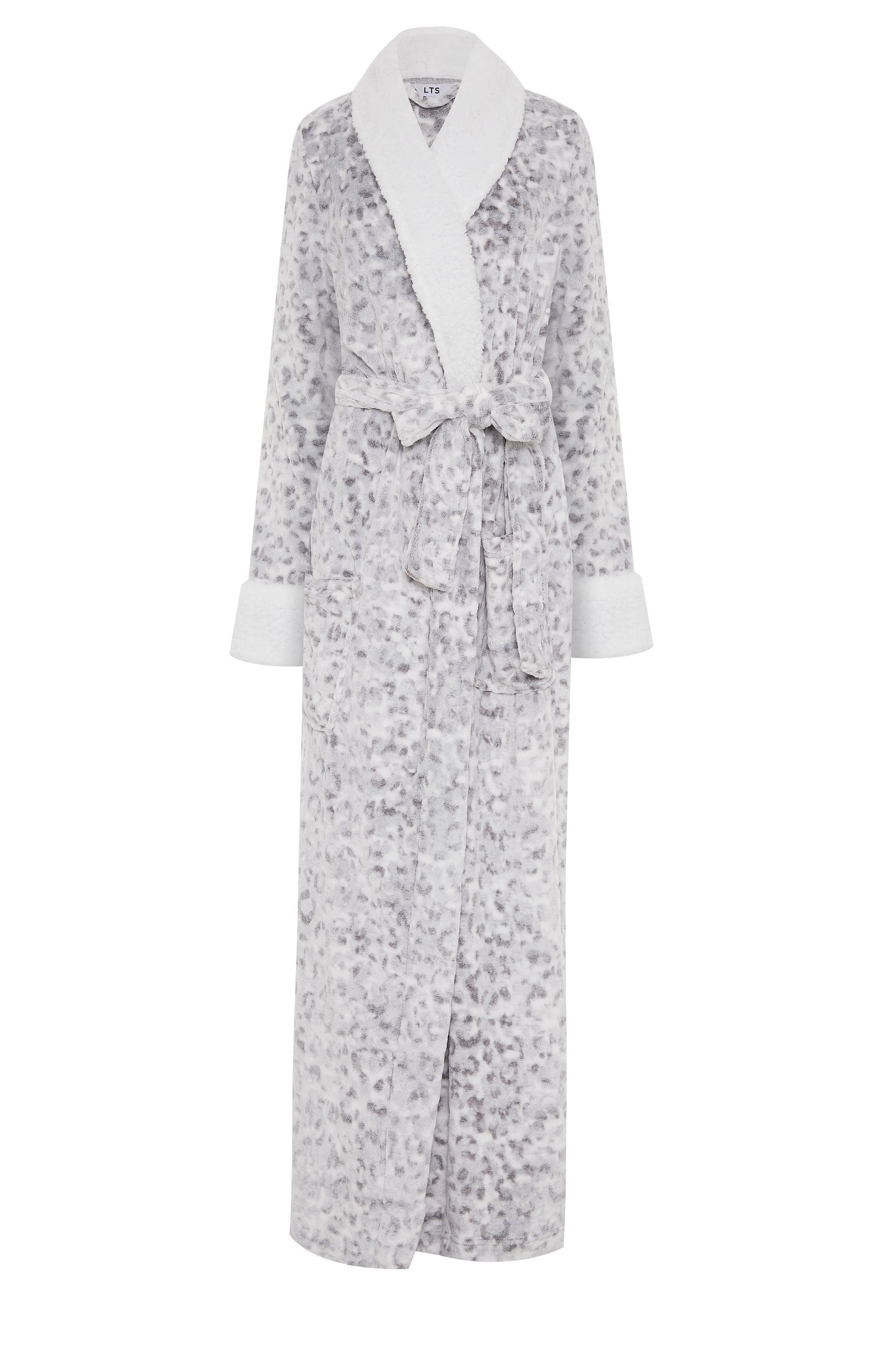 LTS Grey Animal Print Faux Fur Maxi Dressing Gown | Long Tall Sally