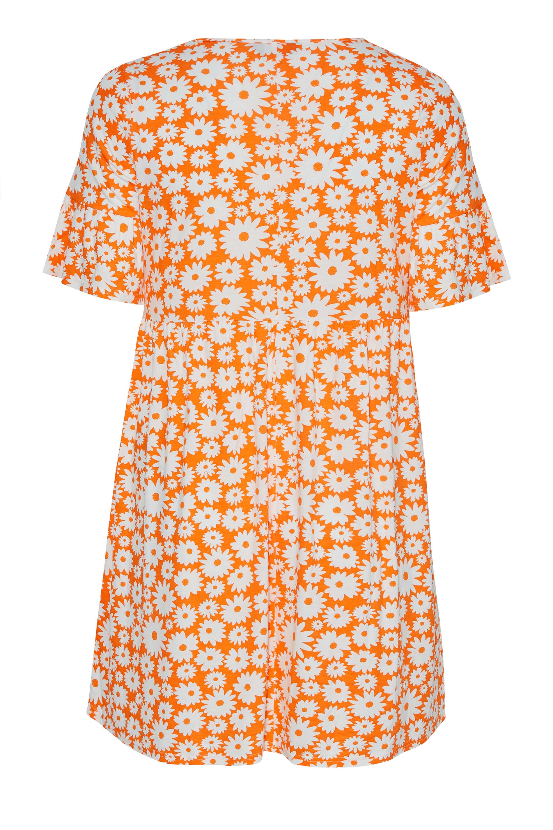 Robes Grande Taille Grande taille  Robes Imprimé Floral | Tunique Orange Floral Smocké Manches Volantées - TP65863