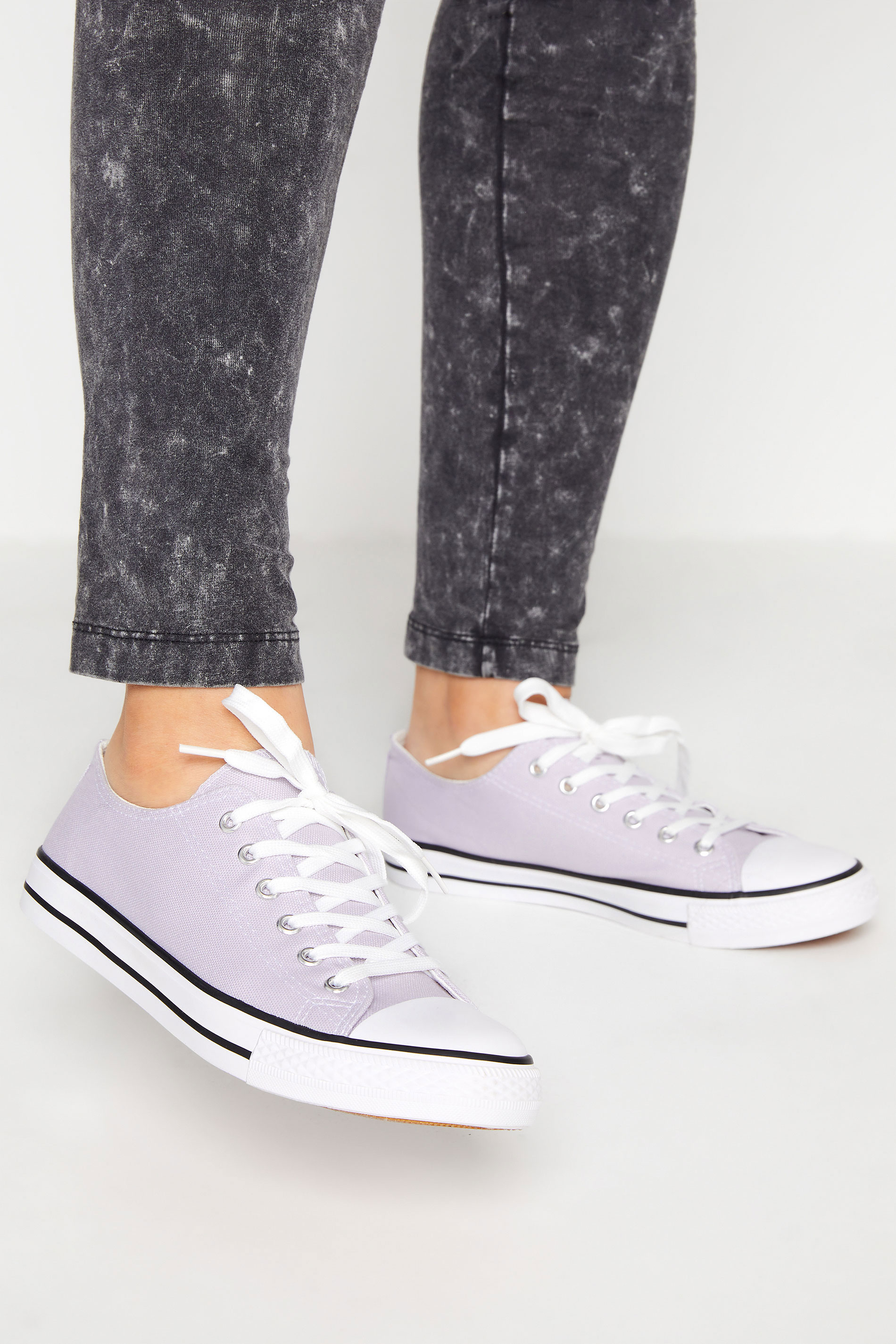 Lilac Purple Canvas Low Trainers In Wide E Fit 1