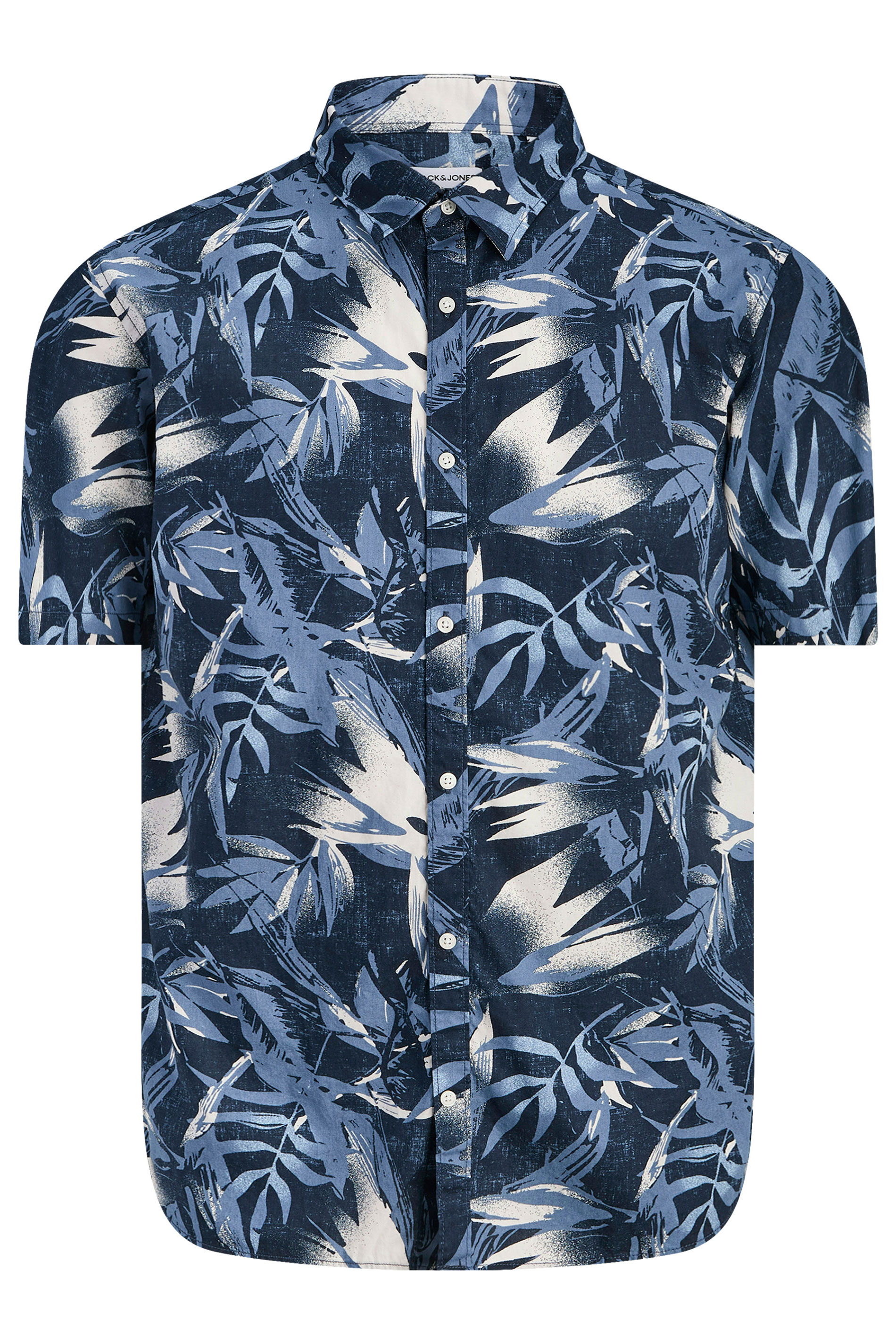JACK & JONES Big & Tall Navy Blue Tropical Print Short Sleeve Shirt | BadRhino 2