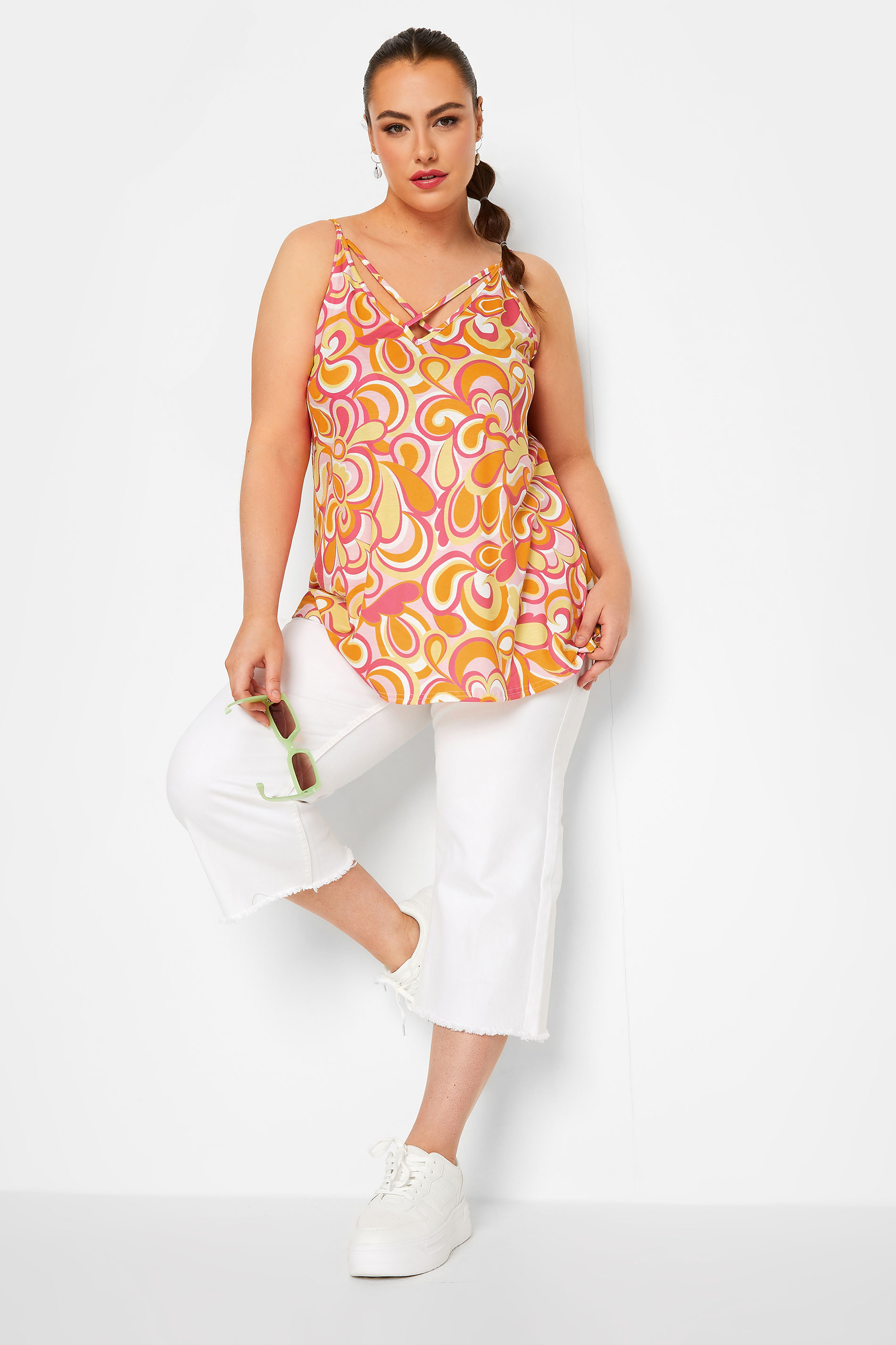 LIMITED COLLECTION Plus Size Orange Abstract Print Strappy Cami Top | Yours Clothing 2