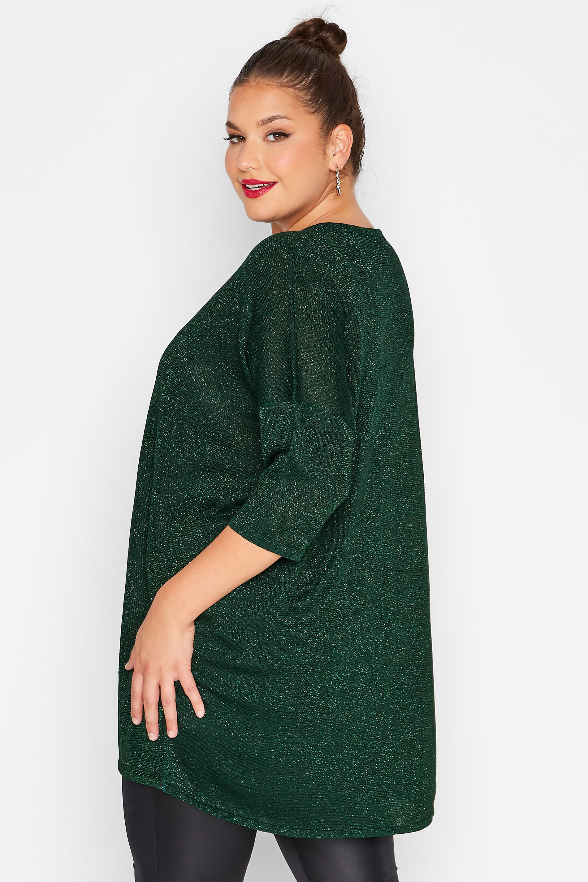 Plus Size Curve Green Glitter Drop Shoulder Knitted Top | Yours Clothing 3