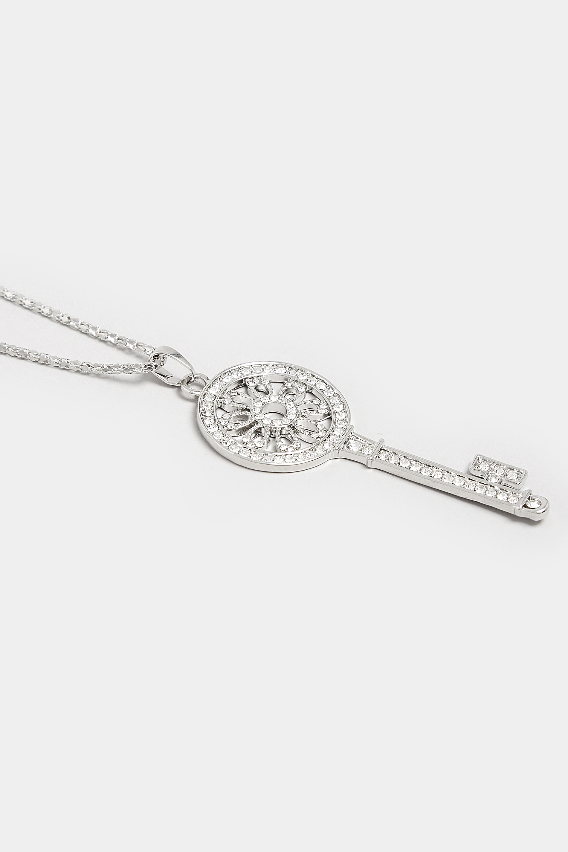 Silver Diamante Key Long Necklace | Yours Clothing  3