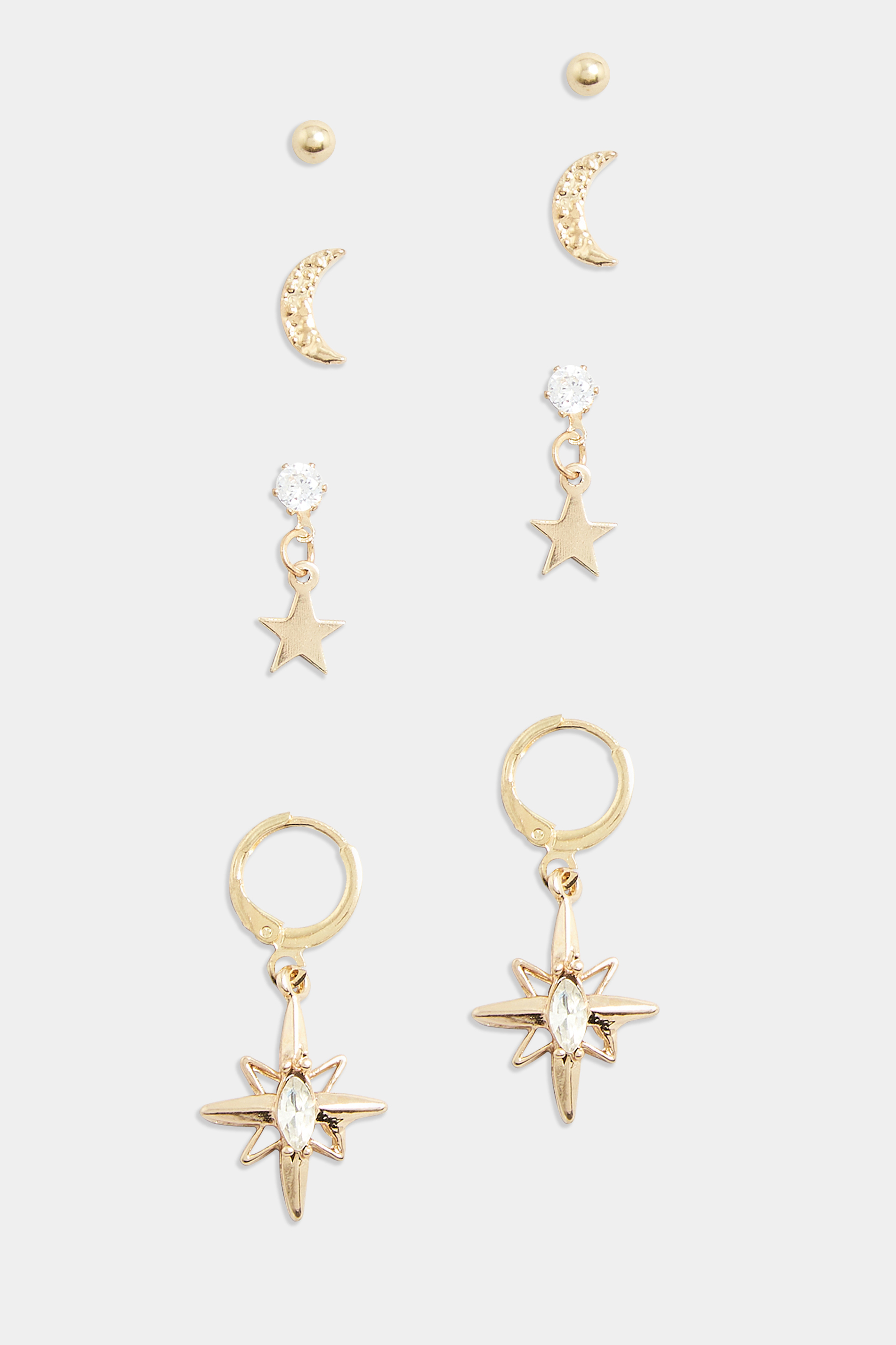 4 PACK Gold Star Diamante Earrings Set | Yours Clothing 3