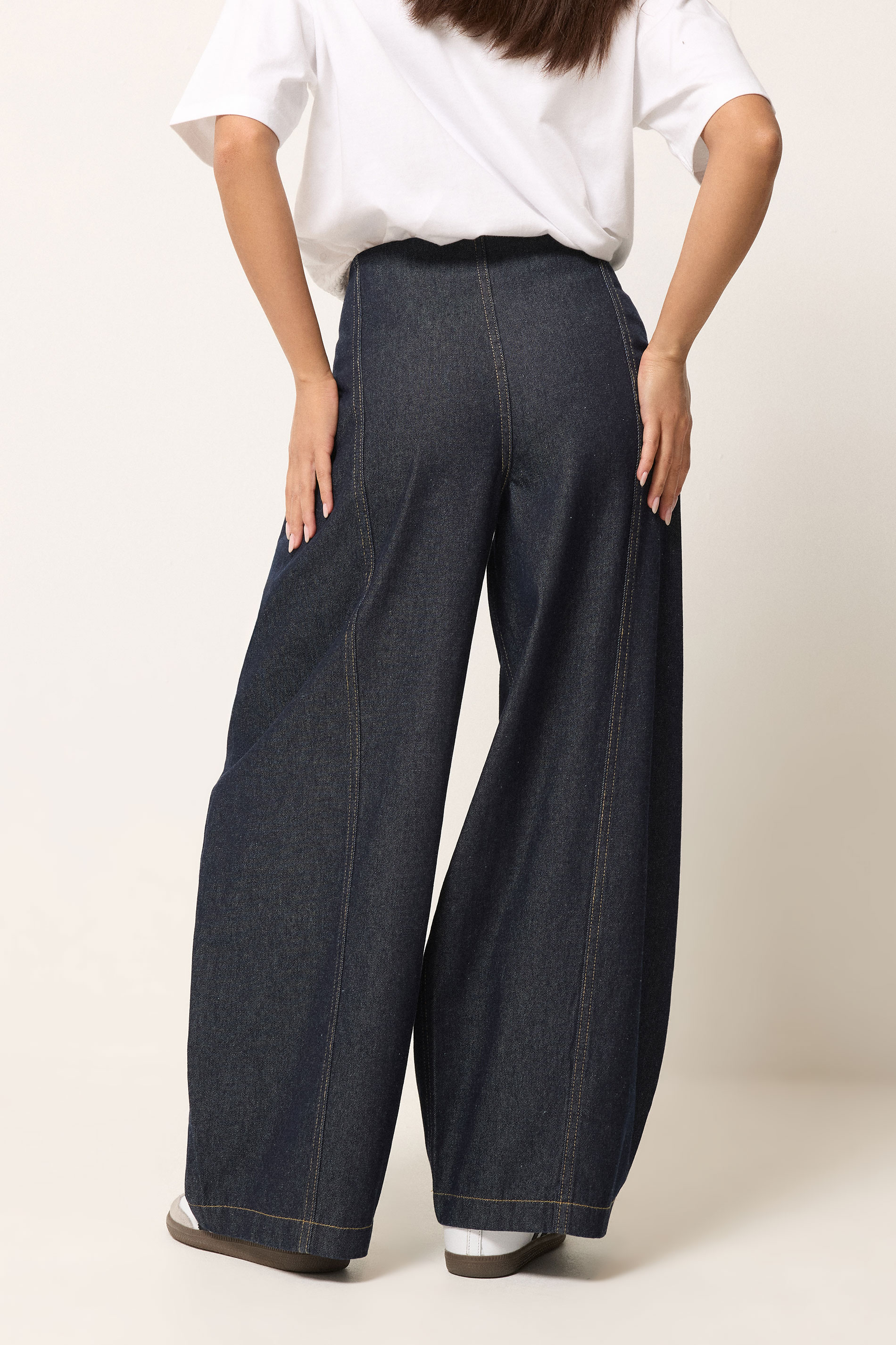 PixieGirl Petite Women's Dark Blue Seam Front Balloon Jeans | PixieGirl 2