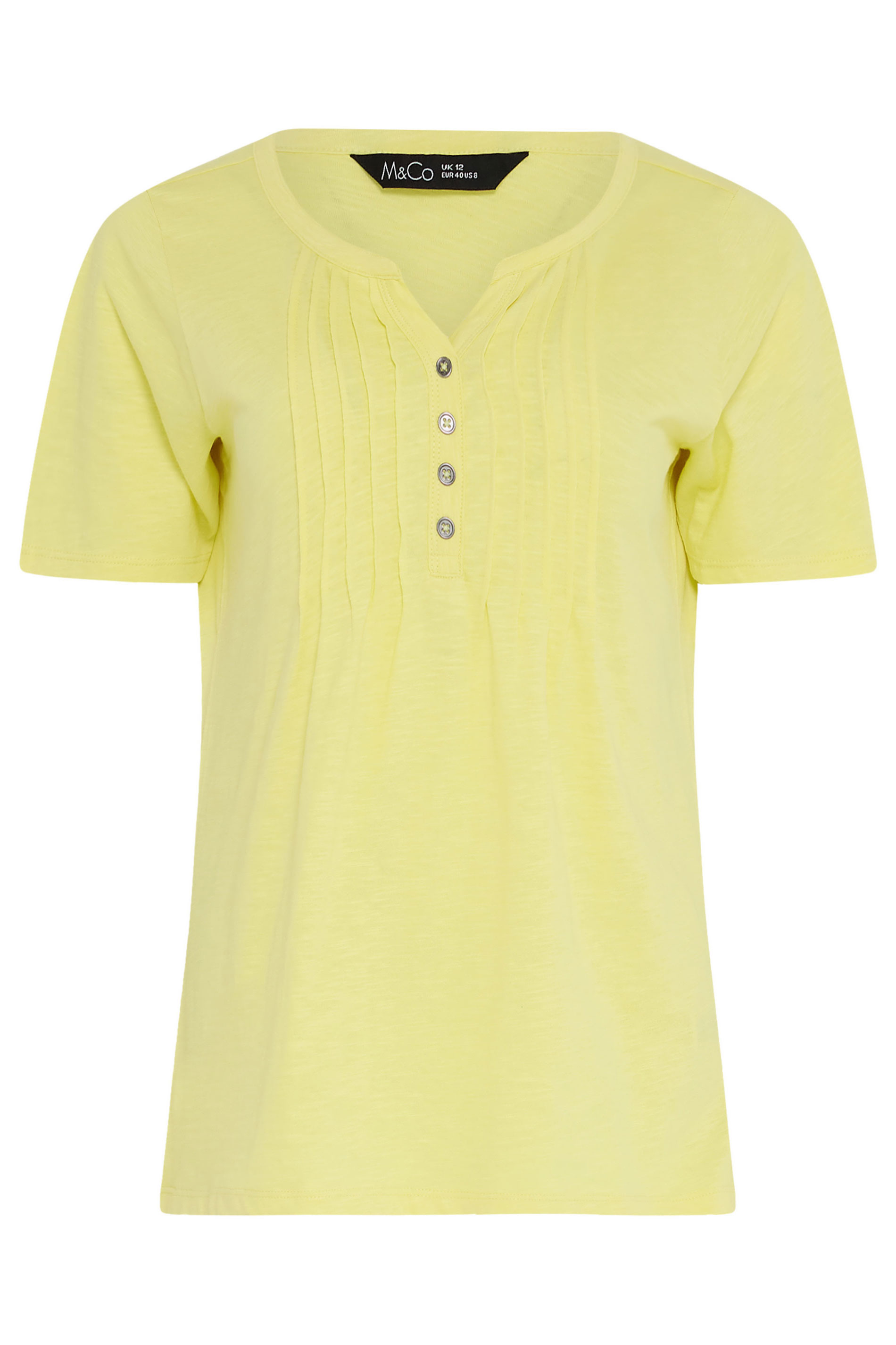M&Co Lemon Yellow Cotton Short Sleeve Henley Top | M&Co 5