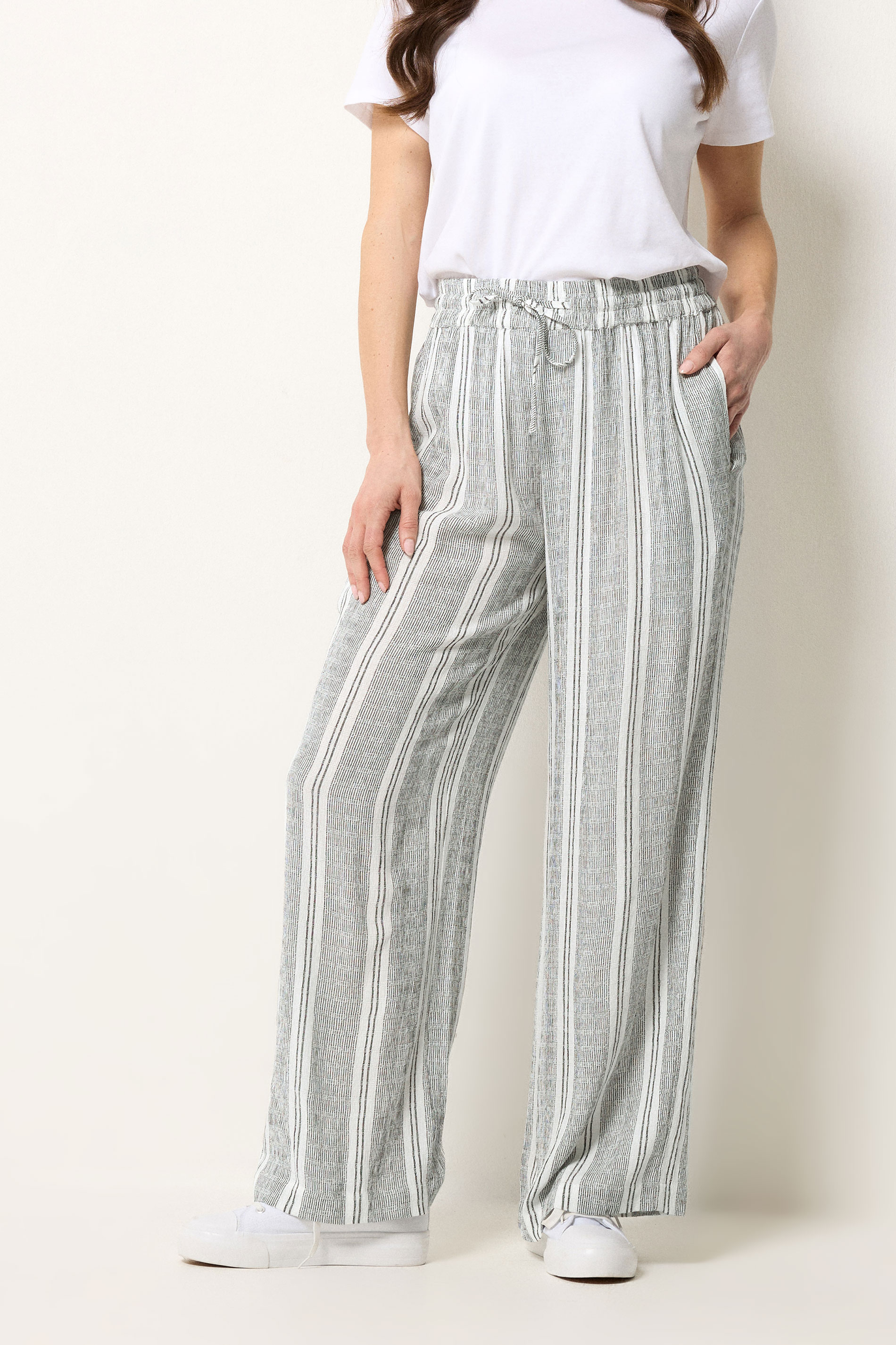 M&Co White Stripe Wide Leg Trousers | M&Co 3