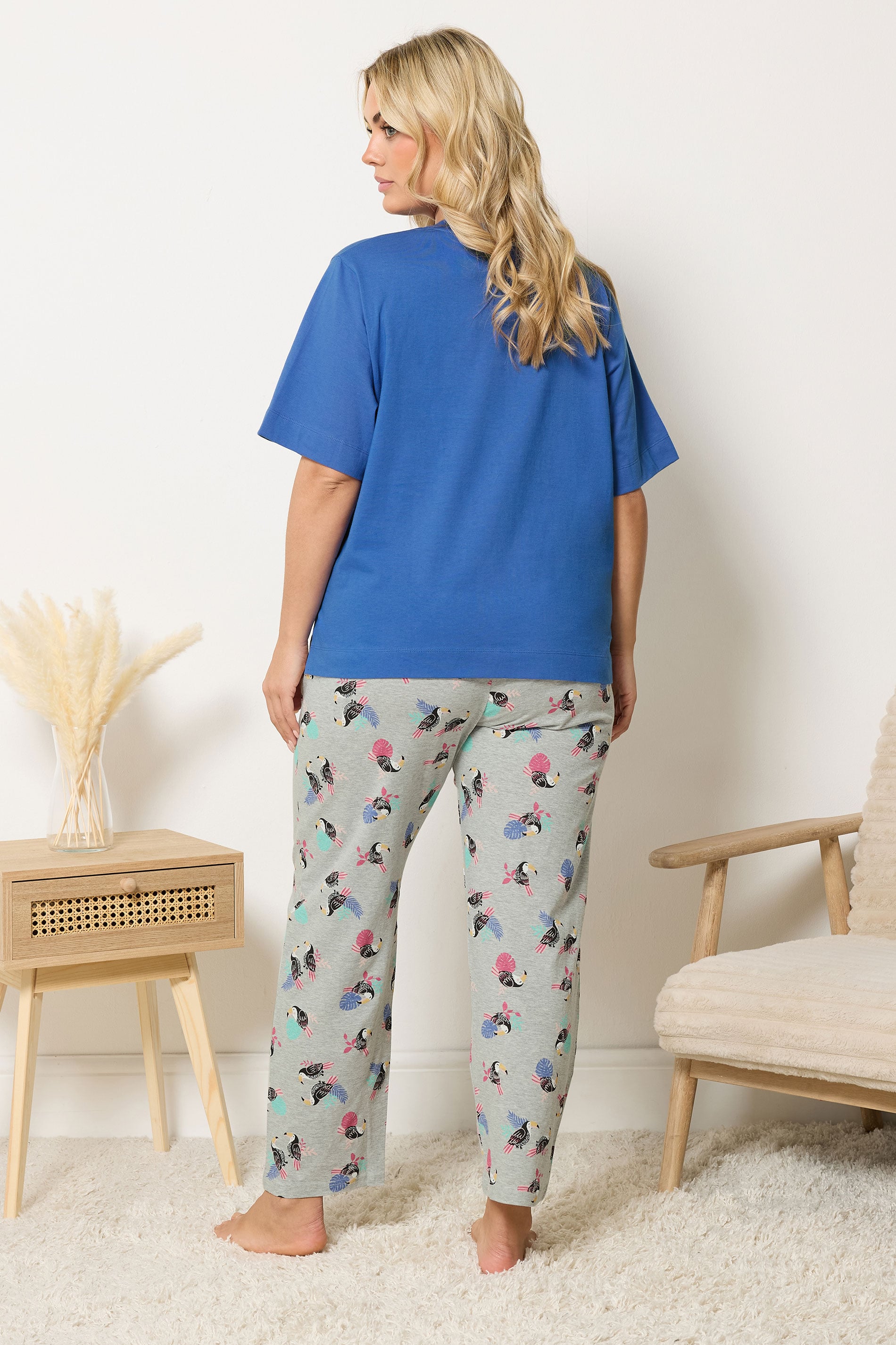 YOURS Plus Size Blue 'Toucan Take It Easy' Slogan Wide Leg Pyjama Set | Yours Clothing 2
