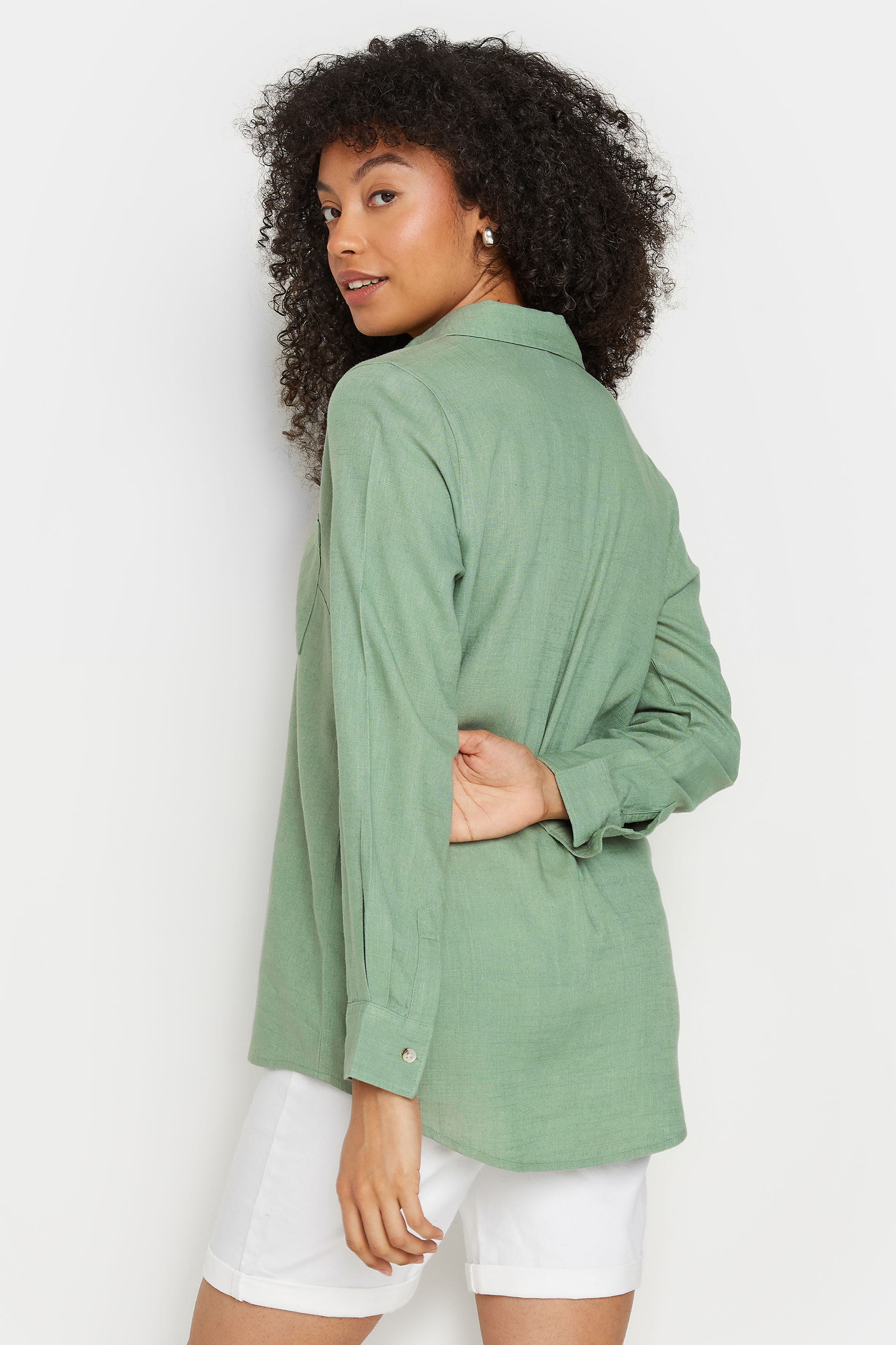 M&Co Sage Green Long Sleeve Linen Shirt | M&Co 3