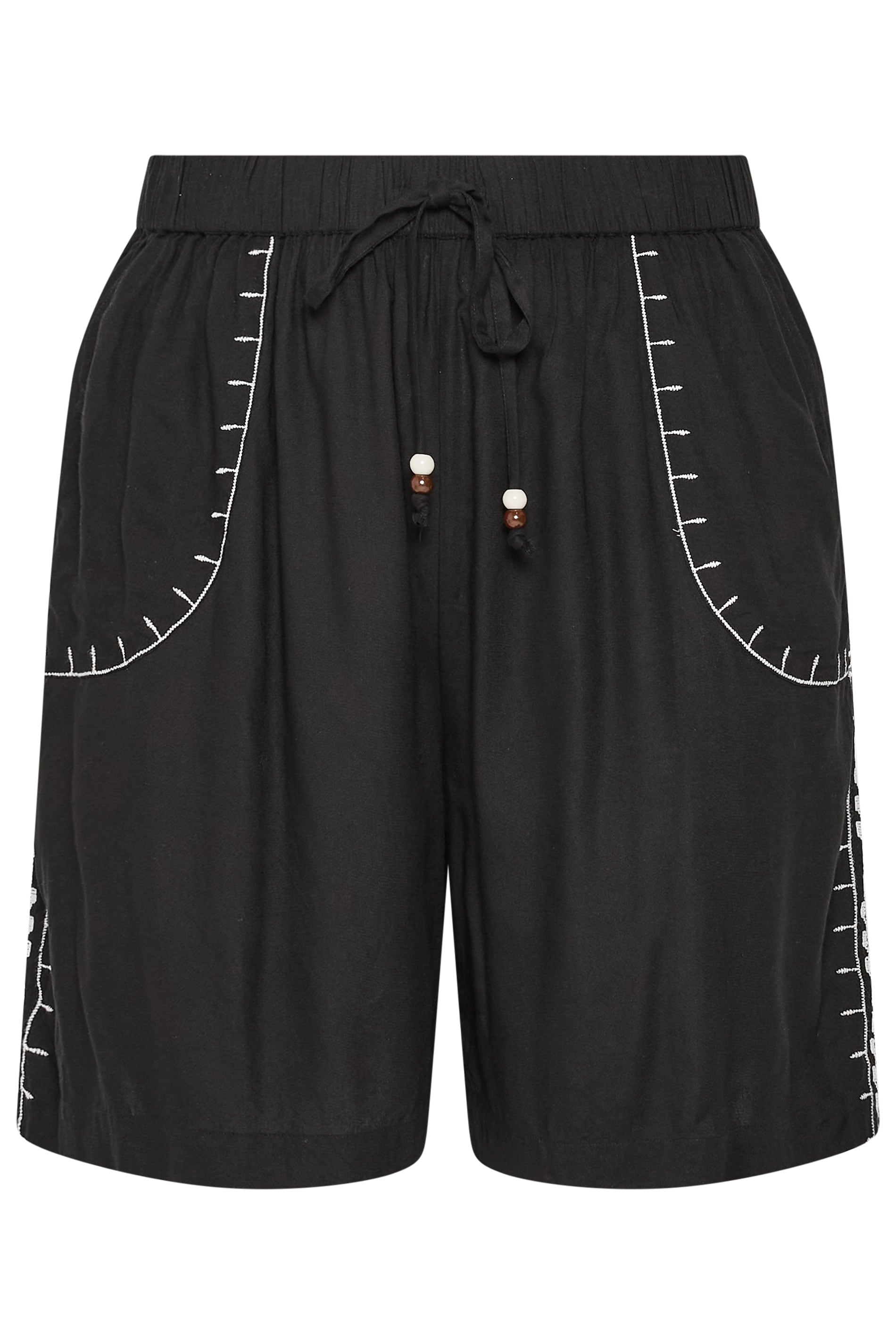 YOURS Plus Size Black Embroidered Shorts | Yours Clothing 5