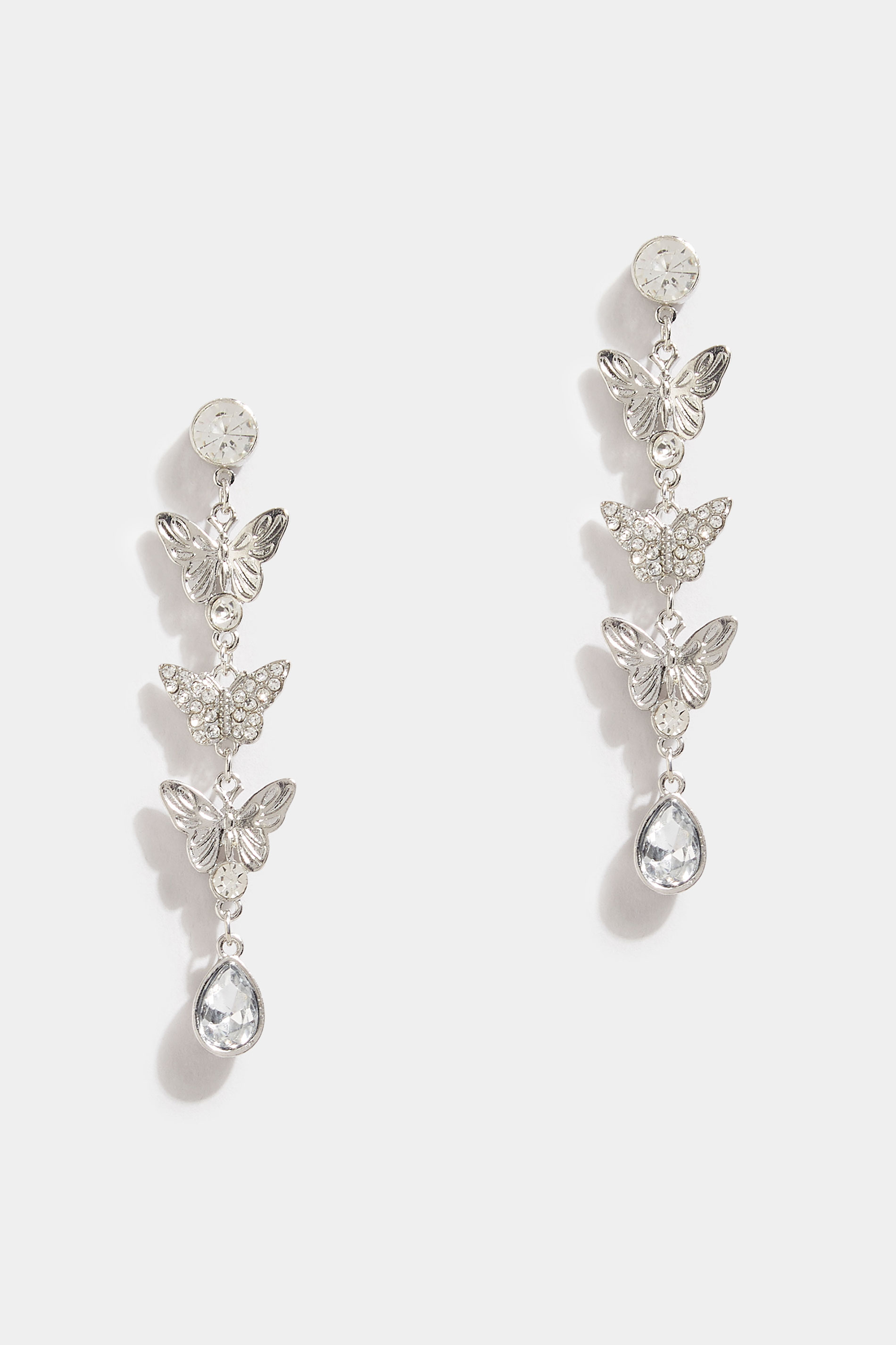 Silver Diamante Butterfly Drop Earrings 1