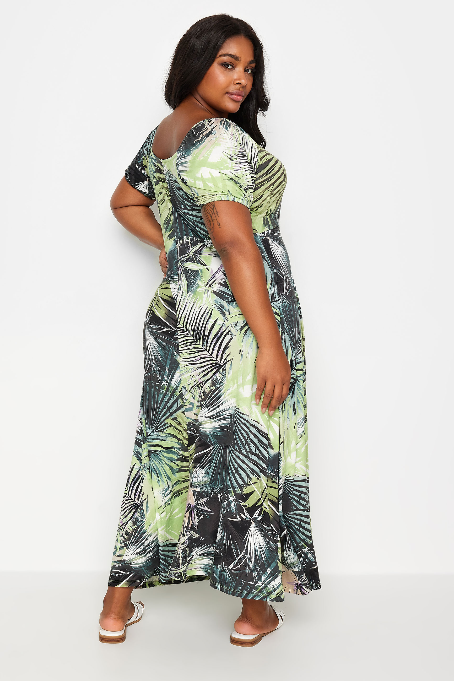 YOURS Plus Size Green Tropical Leaf Print Maxi Dress | Yours Clothing 3