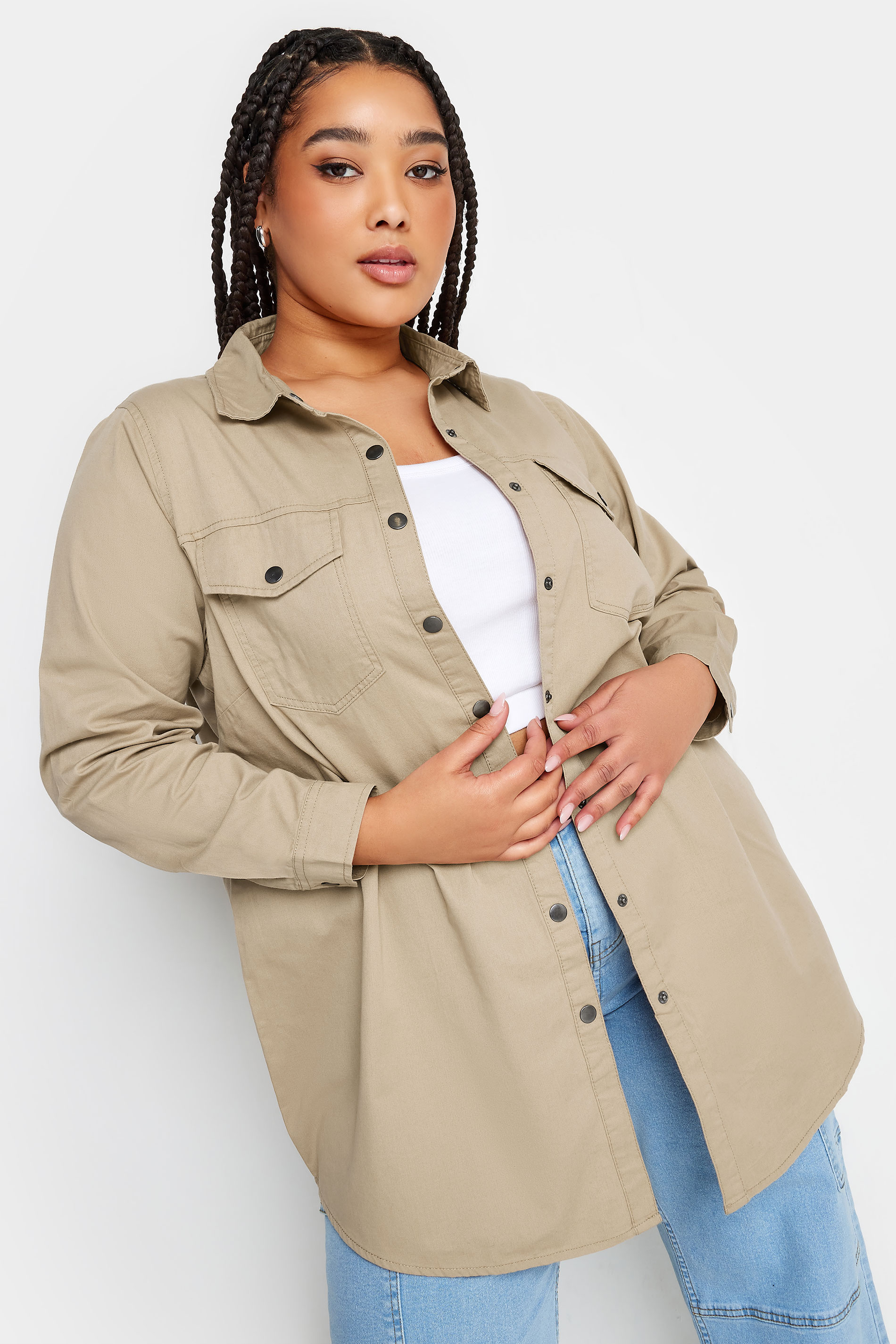 YOURS Plus Size Beige Brown Utility Shacket | Yours Clothing 1