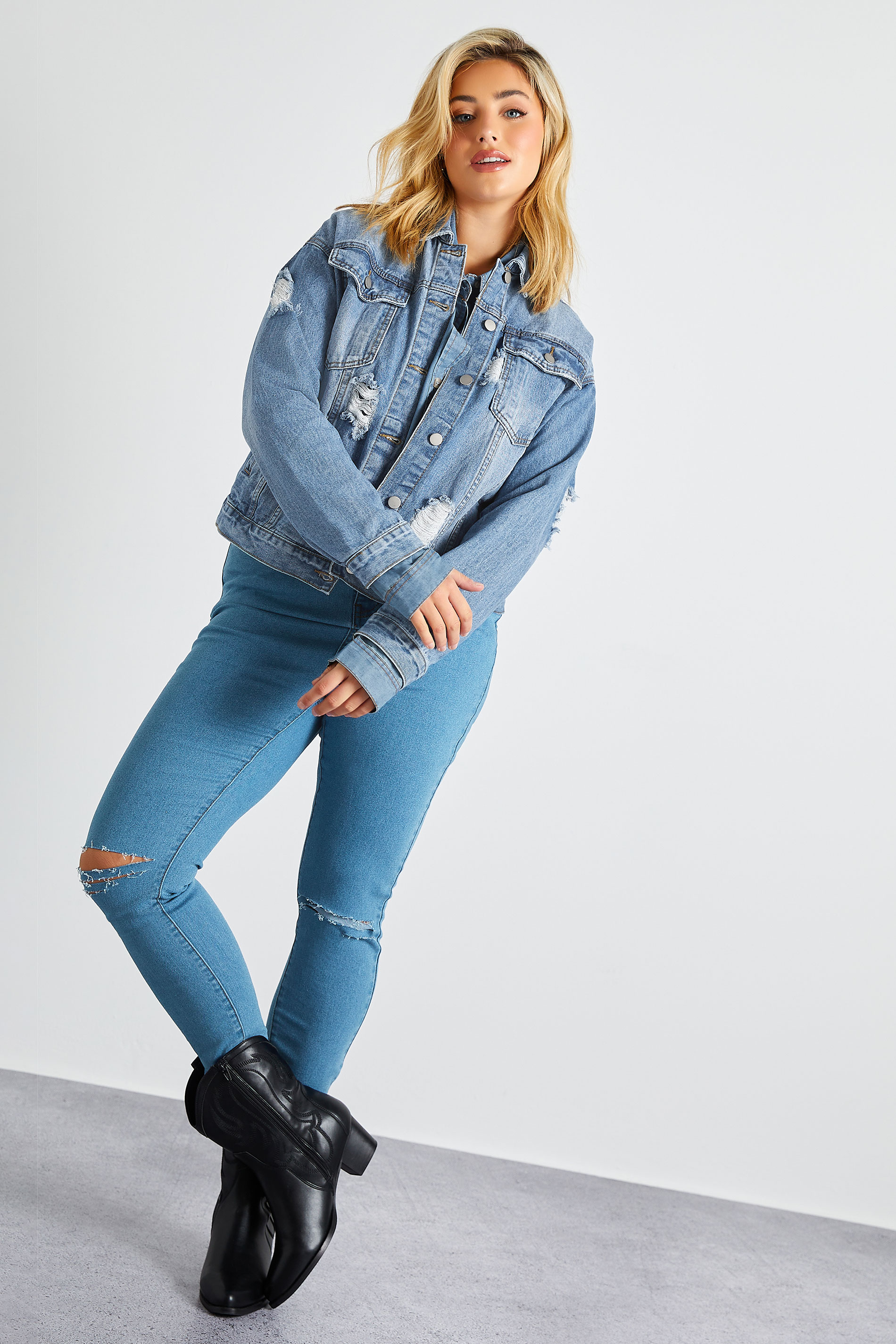 Plus Size Bleach Blue Ripped Skinny Stretch AVA Jeans | Yours Clothing 1