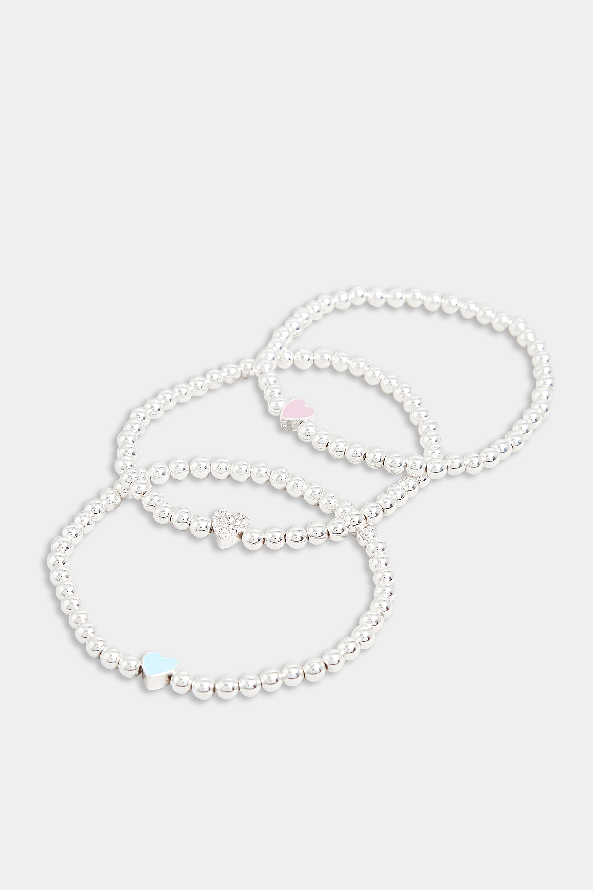 3 PACK Silver Heart Bead Stretch Bracelet | Yours Clothing  2