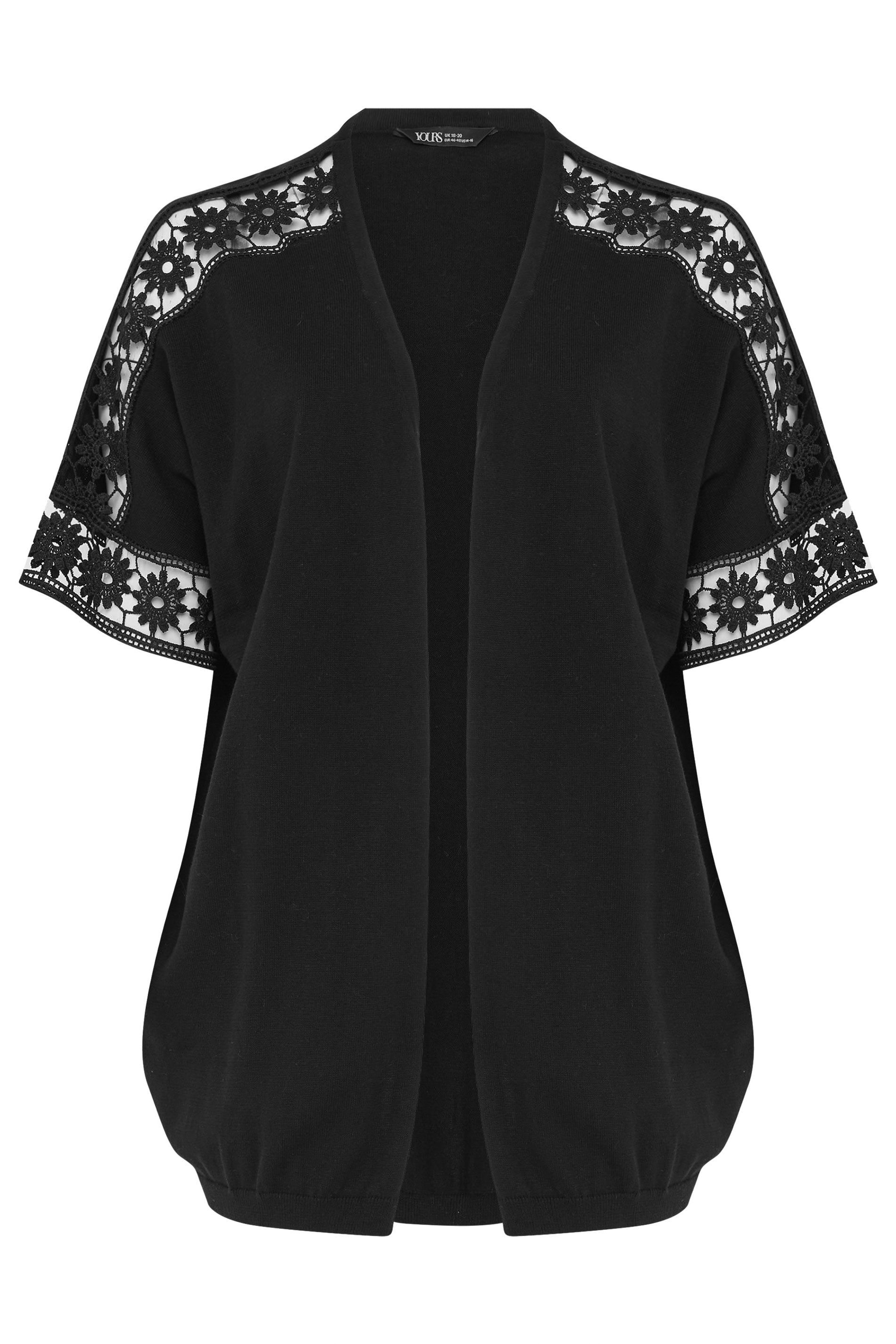 YOURS Plus Size Black Crochet Sleeve Kimono | Yours Clothing 5