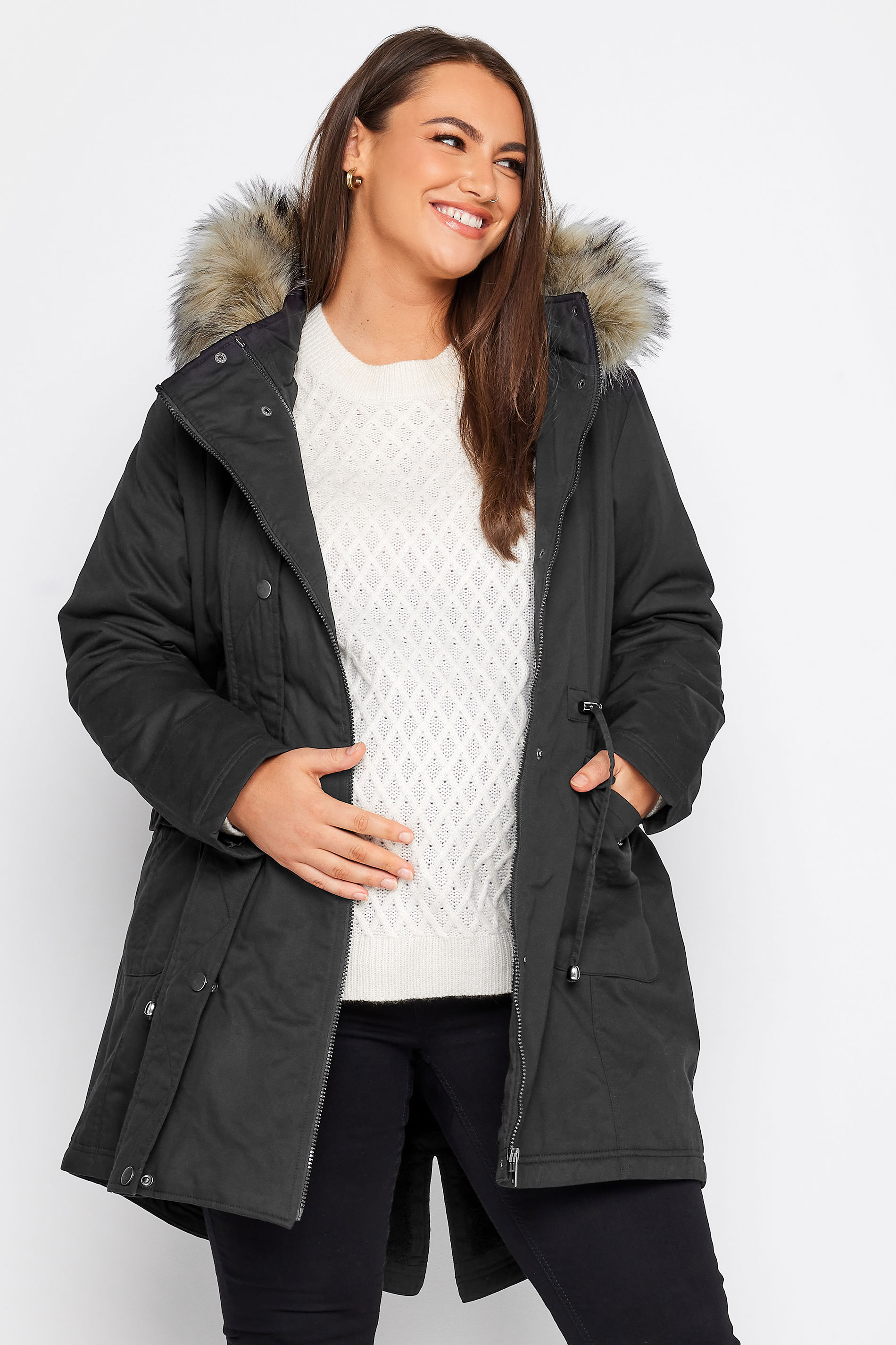 BUMP IT UP MATERNITY Plus Size Curve Black Parka Coat | Yours Clothing  1