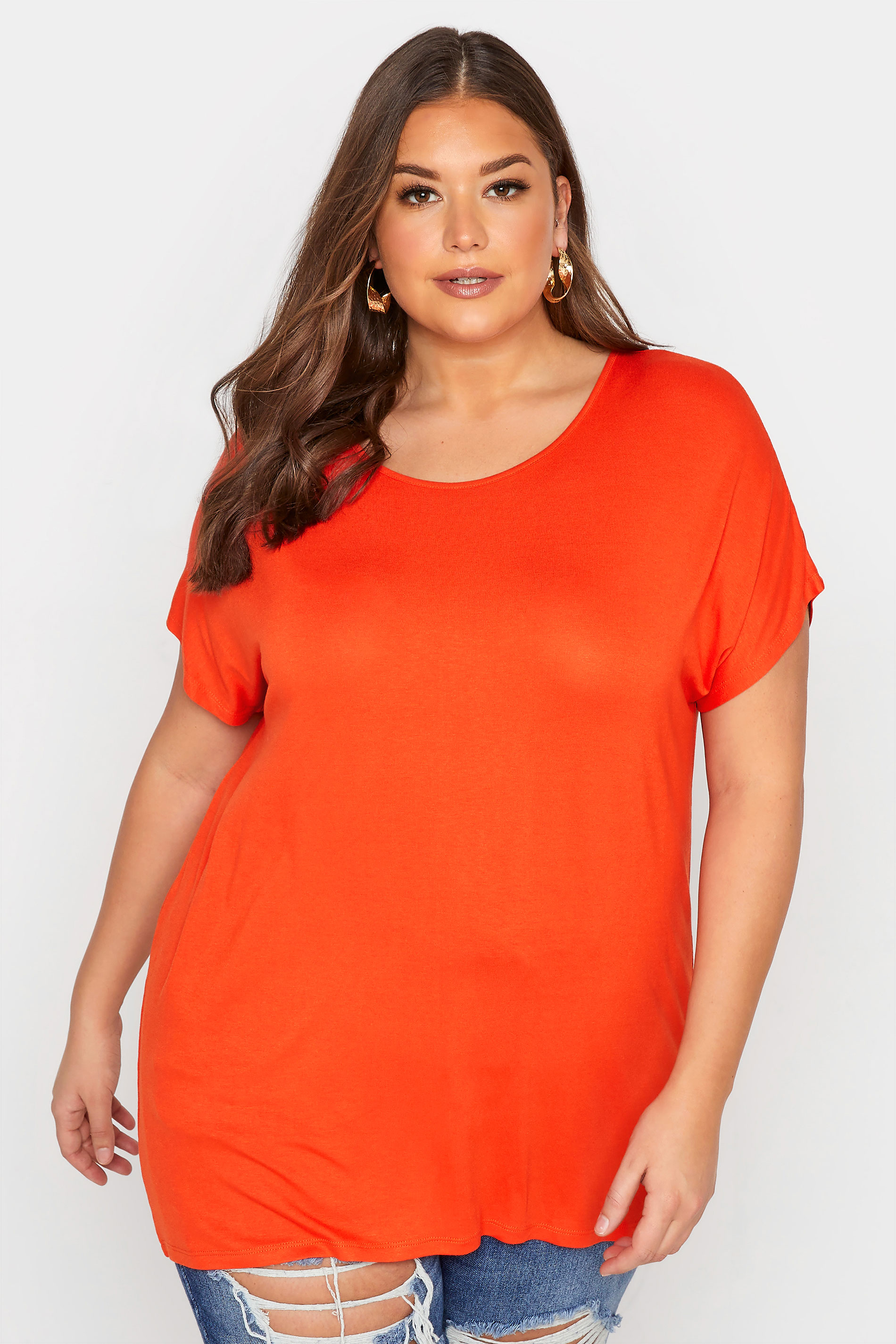 Grande taille  Tops Grande taille  T-Shirts | T-Shirt Orange Flashy Manches Courtes Jersey - TV19335
