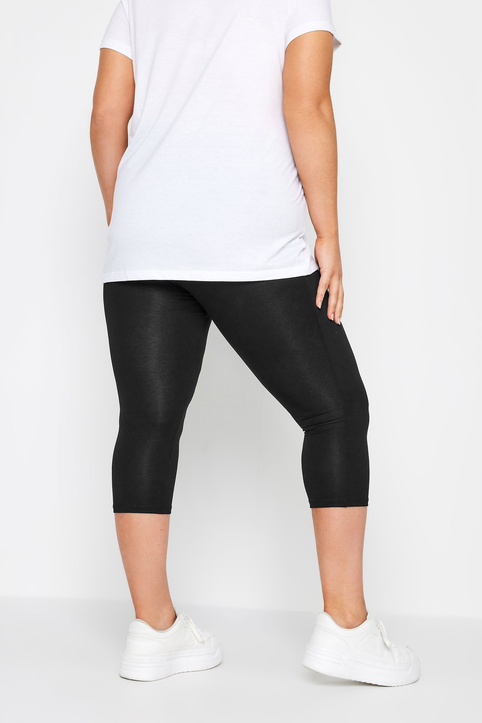 Plus Size Black TUMMY CONTROL Soft Touch Cropped Leggings | Yours Clothing 2
