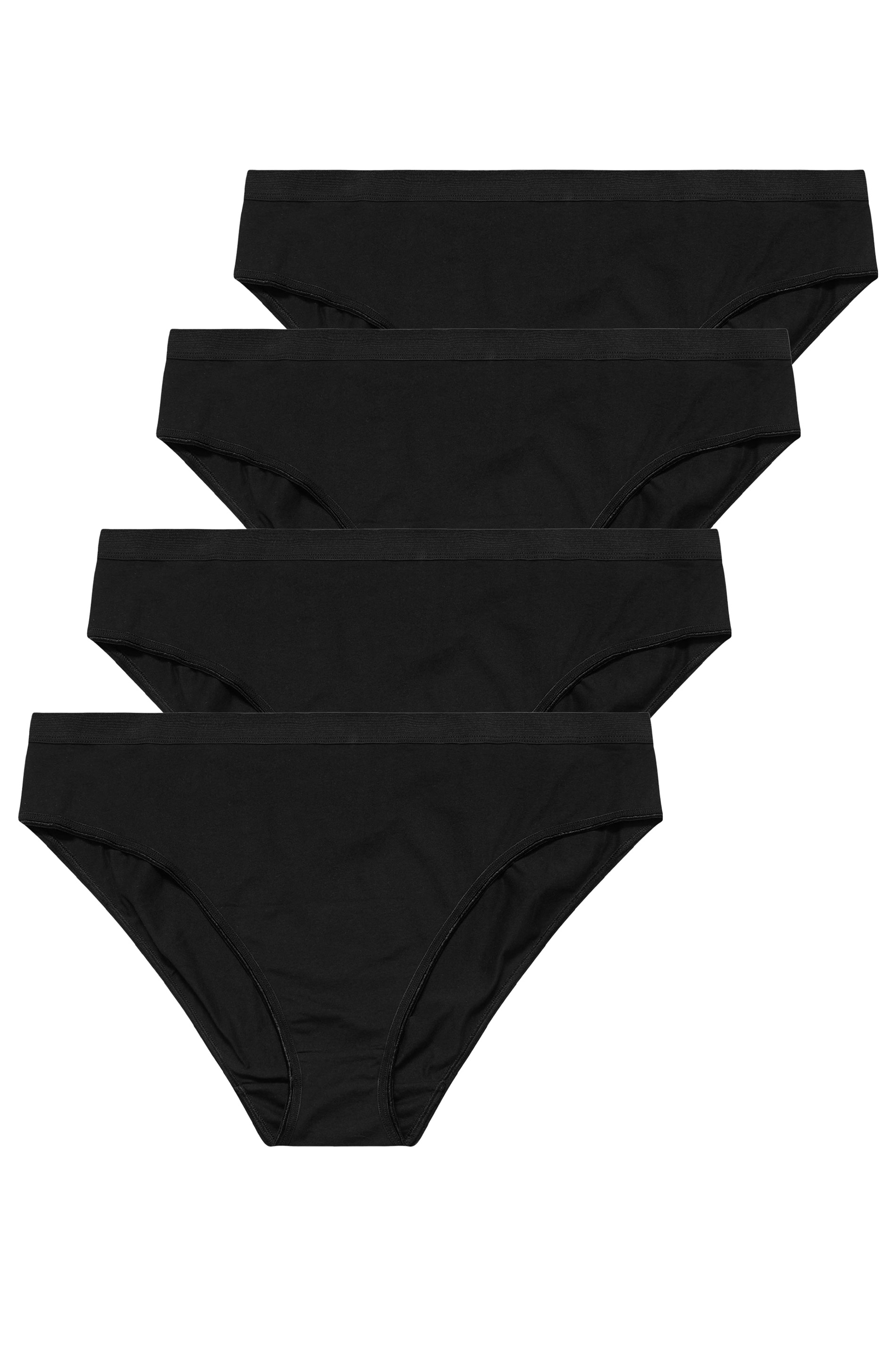 YOURS 4 PACK Plus Size Black Cotton Stretch High Leg Briefs | Yours ...
