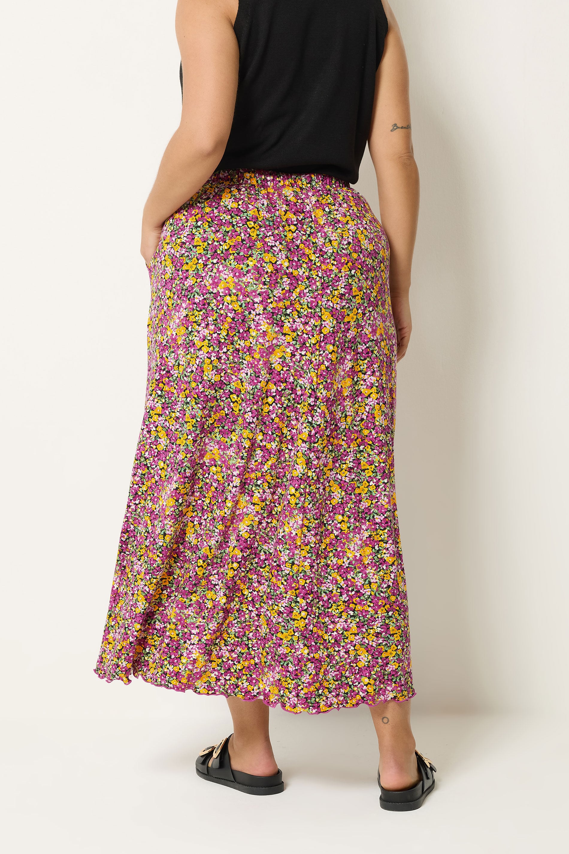 YOURS Plus Size Pink Floral Print Maxi Skirt | Yours Clothing  2